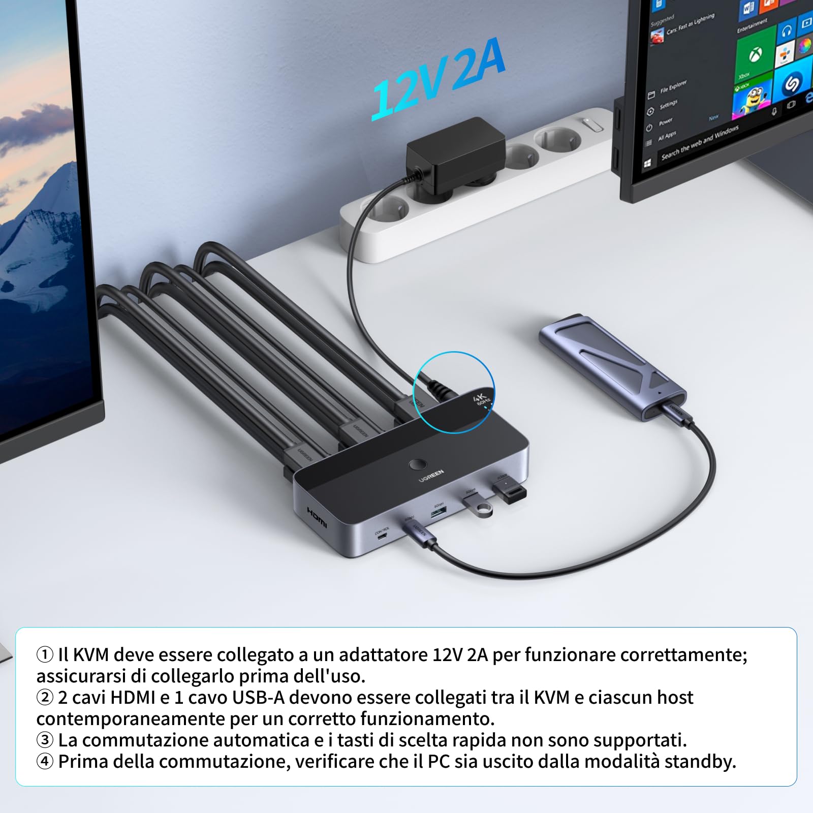 ugreen-switch-kvm-hdmi-2-0-4k-60hz-2-ingressi-2-uscite-4-usb-5gbps image 6