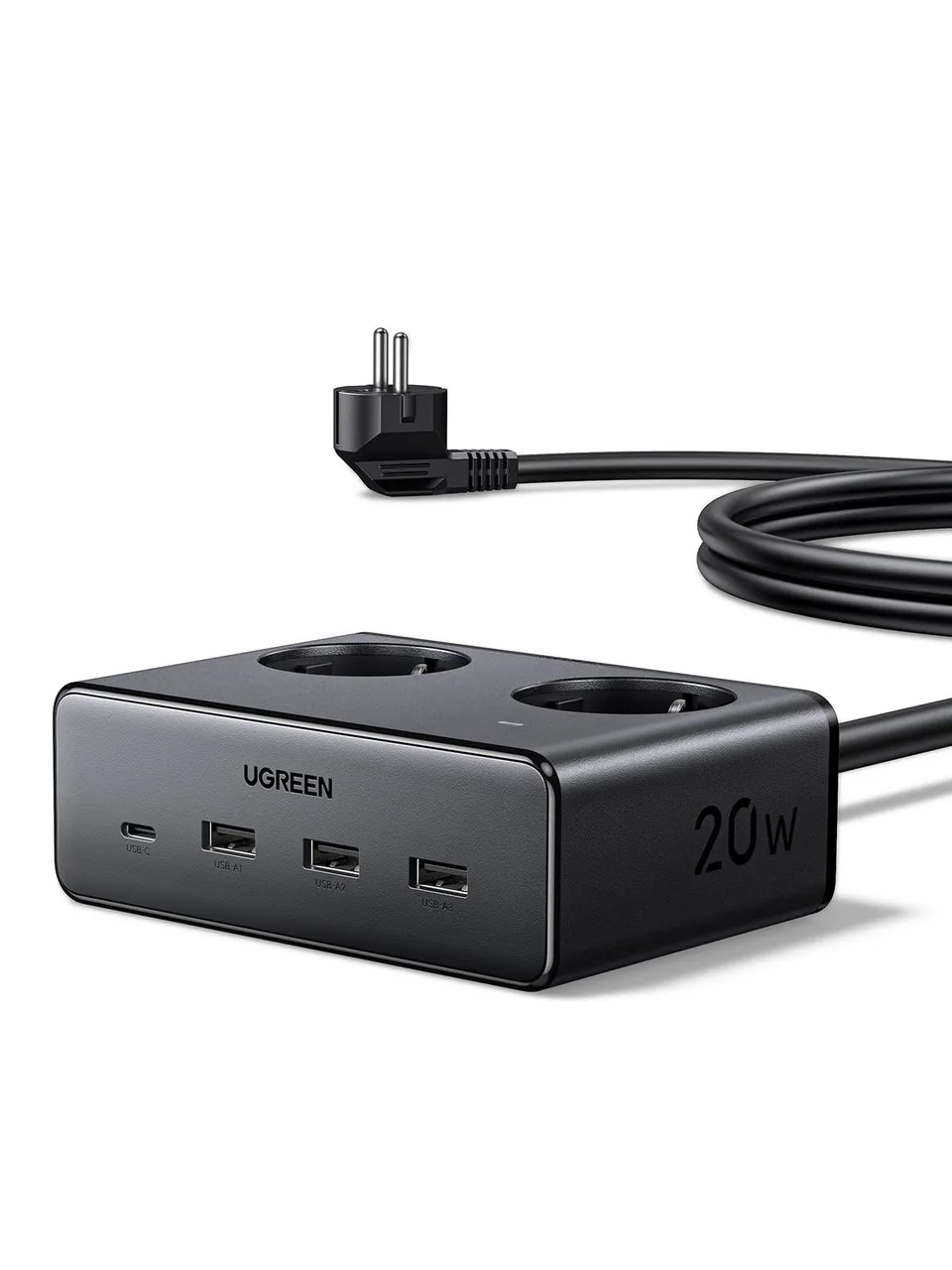 ugreen-6-in-1-ciabatta-multipresa-3680w-2-ac-4-usb-pd-20w-1-5m-nera image 1