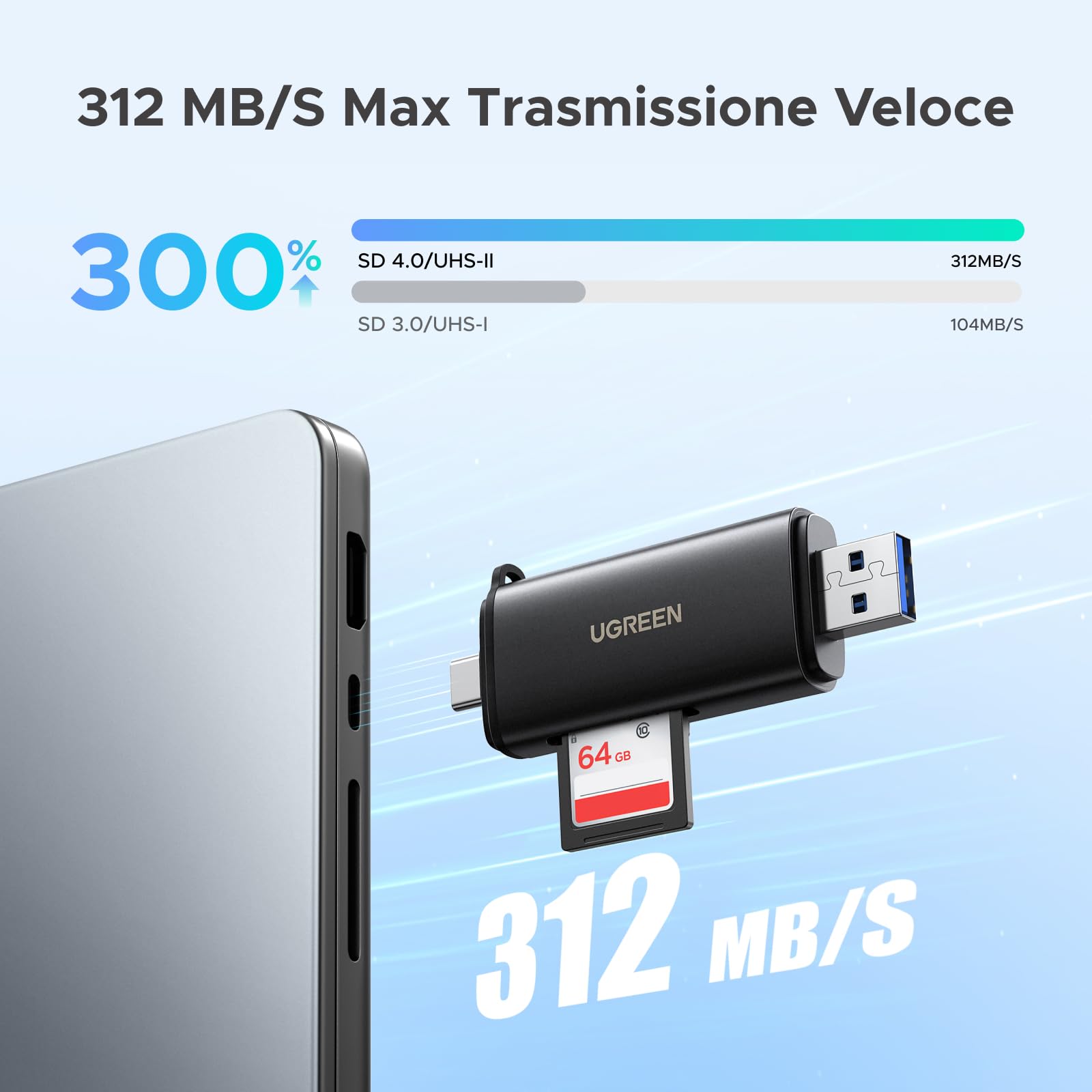ugreen-sd4-0-lettore-schede-sd-usb-c-e-usb-a-312mb-s-in-alluminio image 2