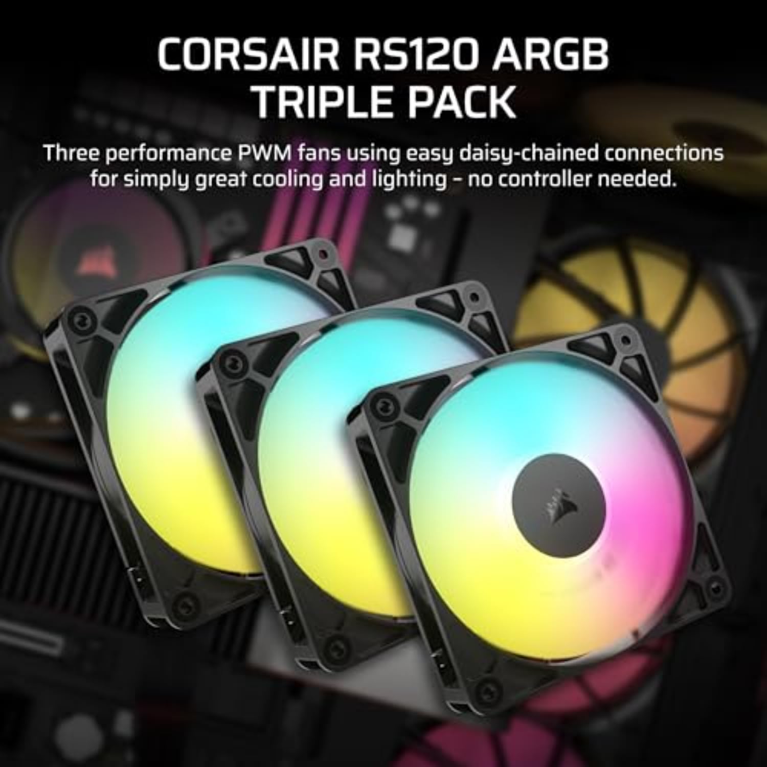 corsair-rs120-argb-ventola-case-120mm-nera-3-pezzi-alta-pressione-pwm-2100-rpm image 2