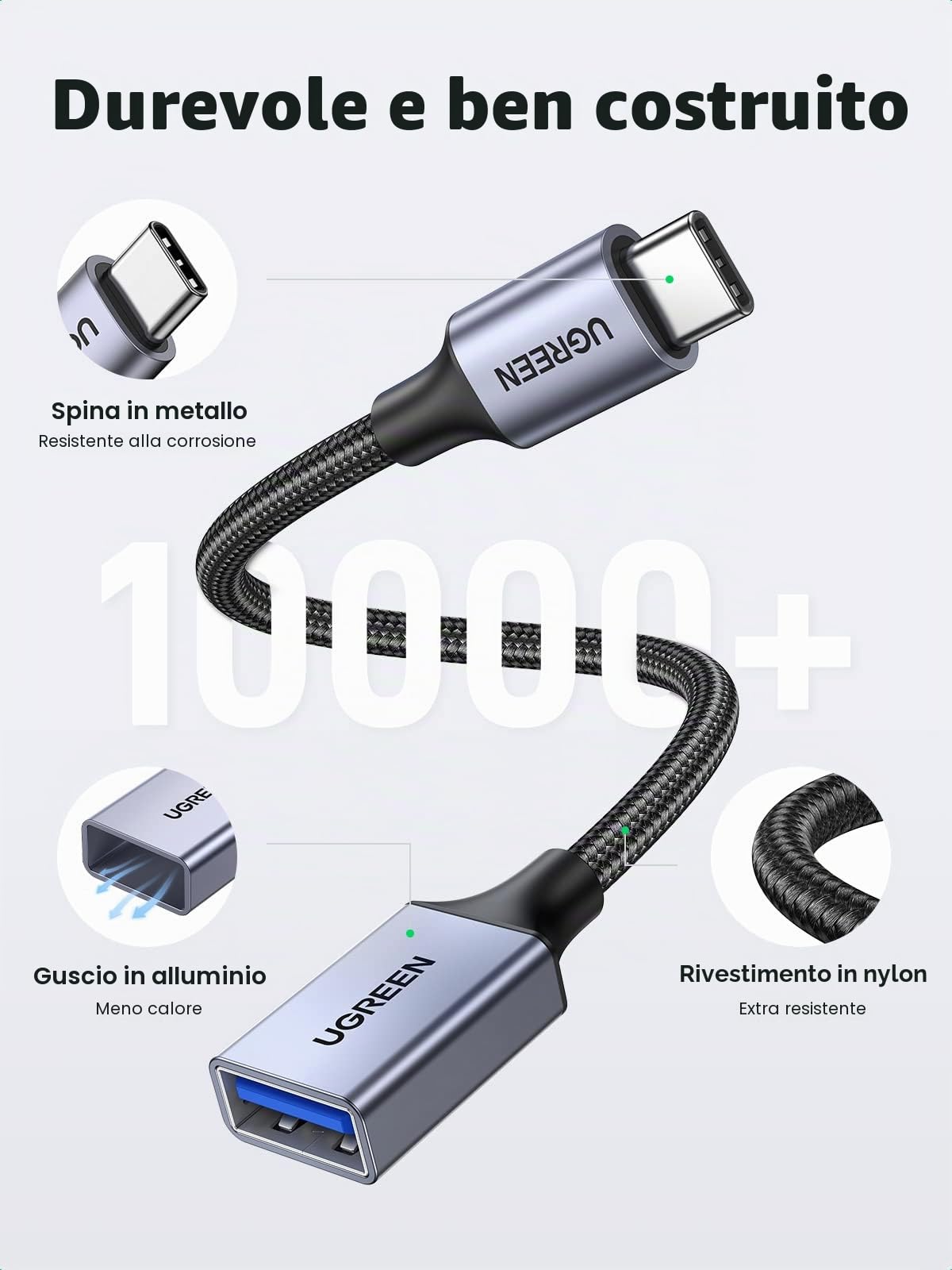 ugreen-adattatore-otg-usb-c-a-usb-3-0-femmina-cavo-5gbps-nylon-grigio image 7