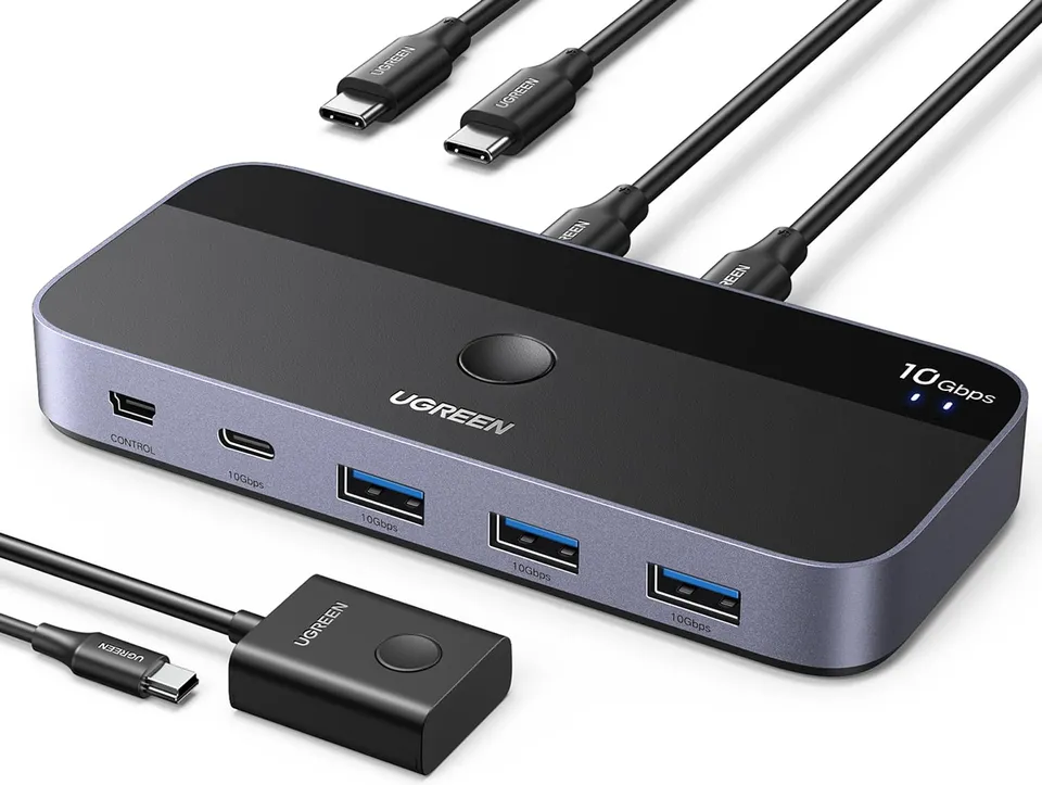 ugreen-switch-usb-c-3-2-10gbps-2-ingressi-4-uscite-kvm-con-controller image 1