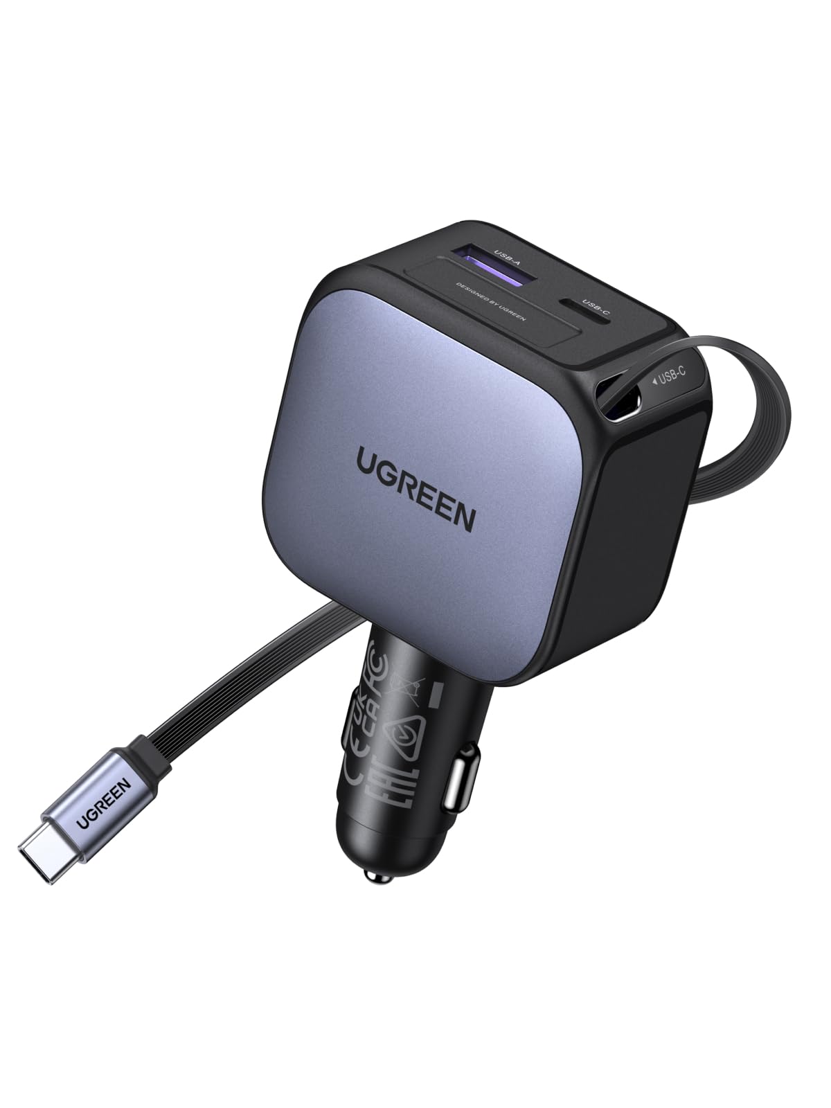 ugreen-nexode-90w-caricatore-auto-usb-c-retrattile-con-cavo-75-cm-3-porte image 1