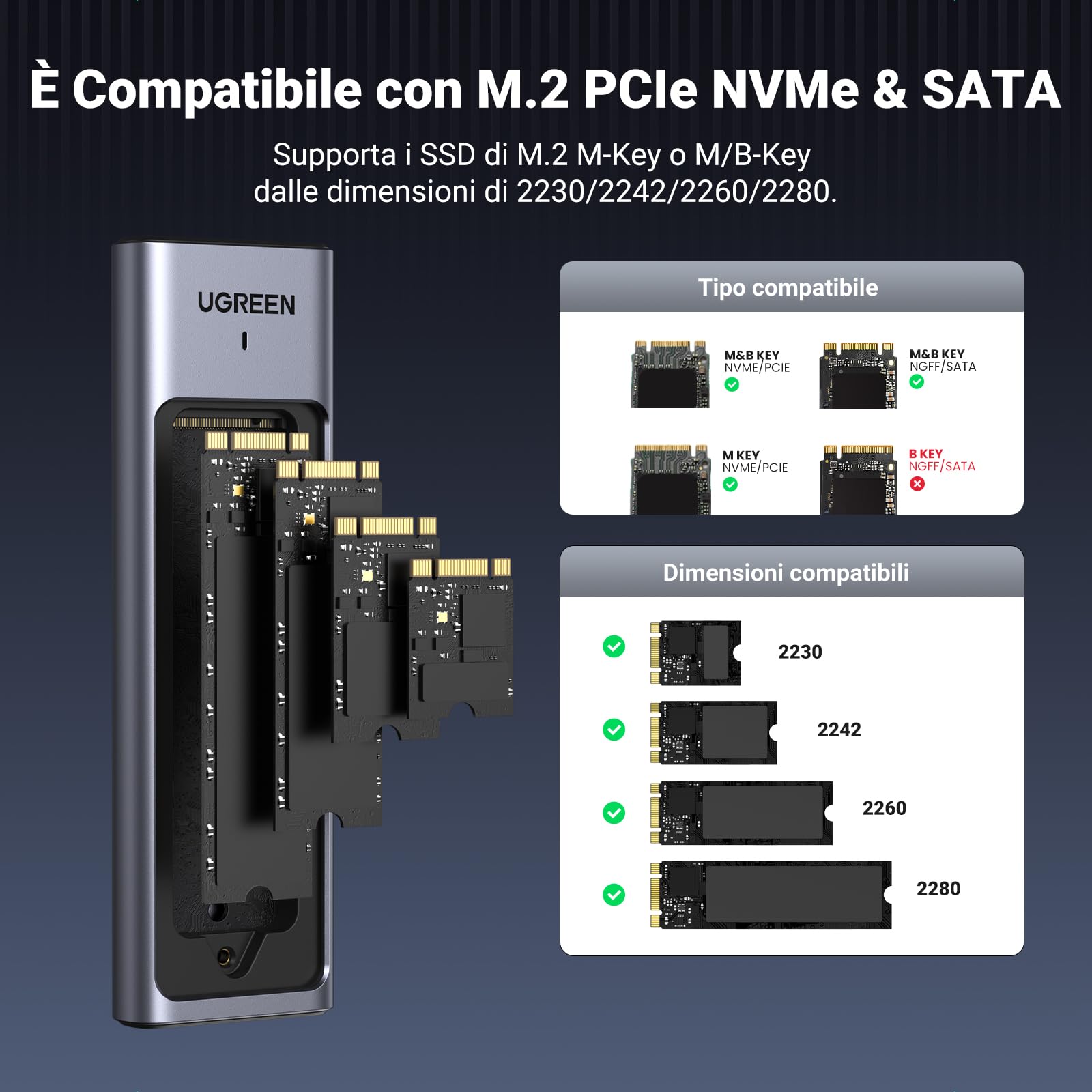 ugreen-case-ssd-m-2-nvme-sata-ngff-usb-c-3-2-gen2-10gbps-2230-2280 image 2