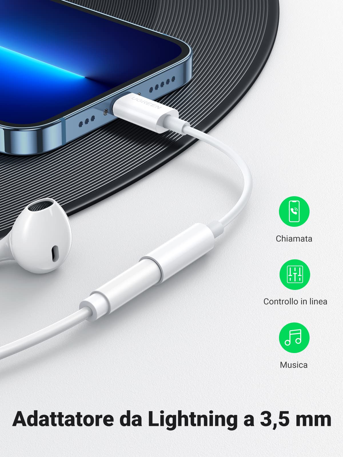 ugreen-adattatore-lightning-a-jack-3-5mm-mfi-certificato-nylon-bianco image 2