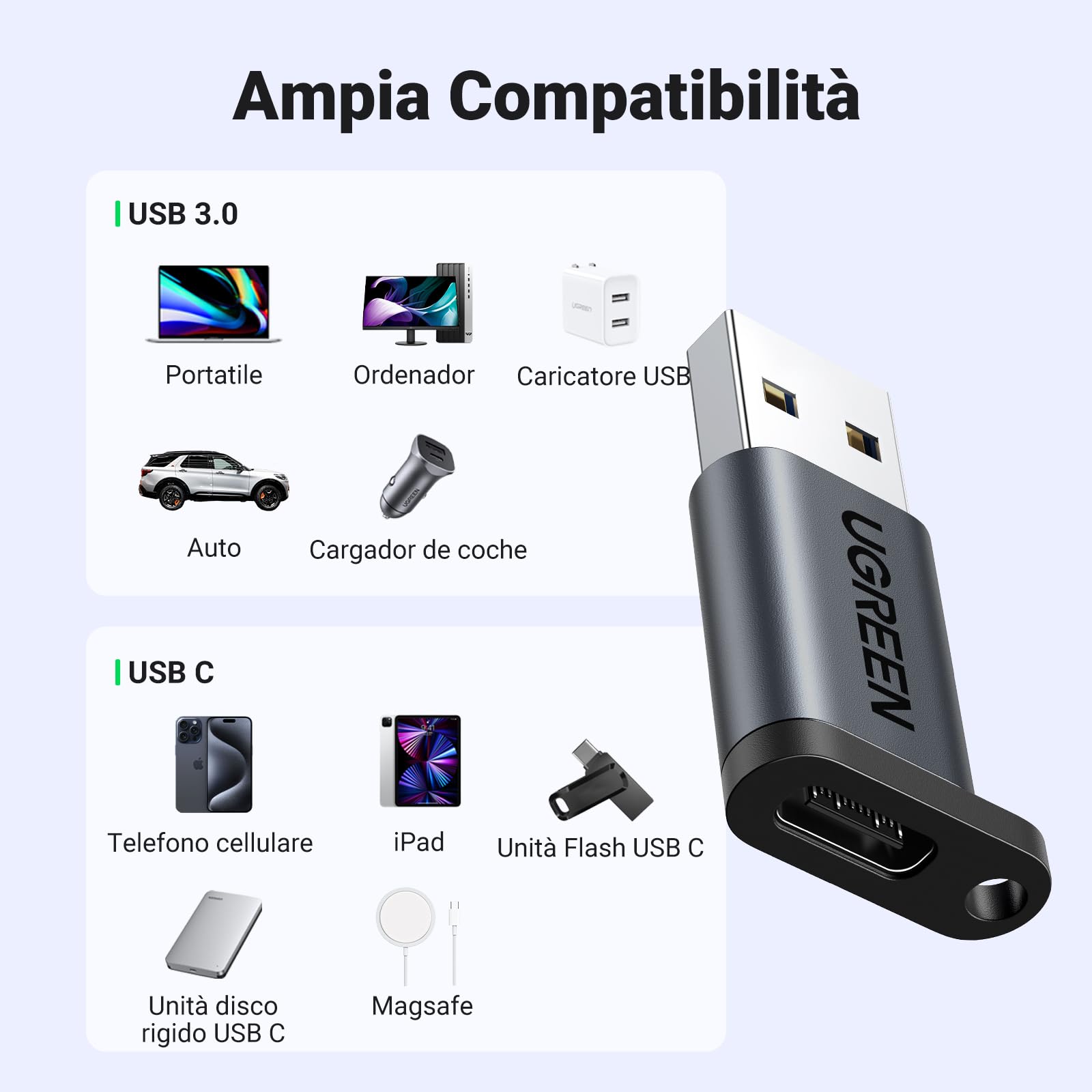 ugreen-adattatore-usb-c-femmina-a-usb-a-maschio-3-0-5gbps-con-ricarica-3a-nero image 4