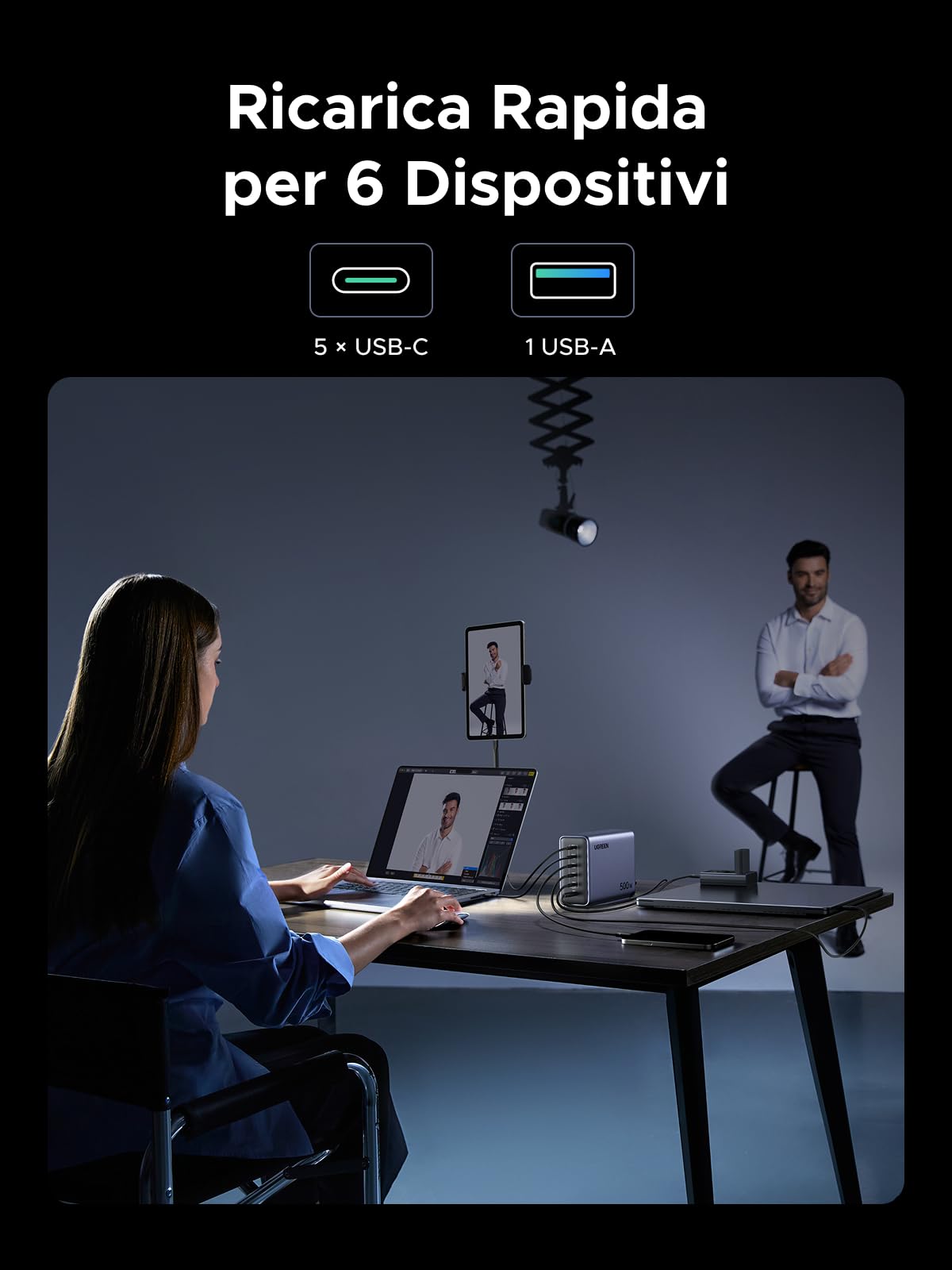 ugreen-nexode-500w-stazione-di-ricarica-usb-c-gan-6-porte-pd-3-1-240w image 5