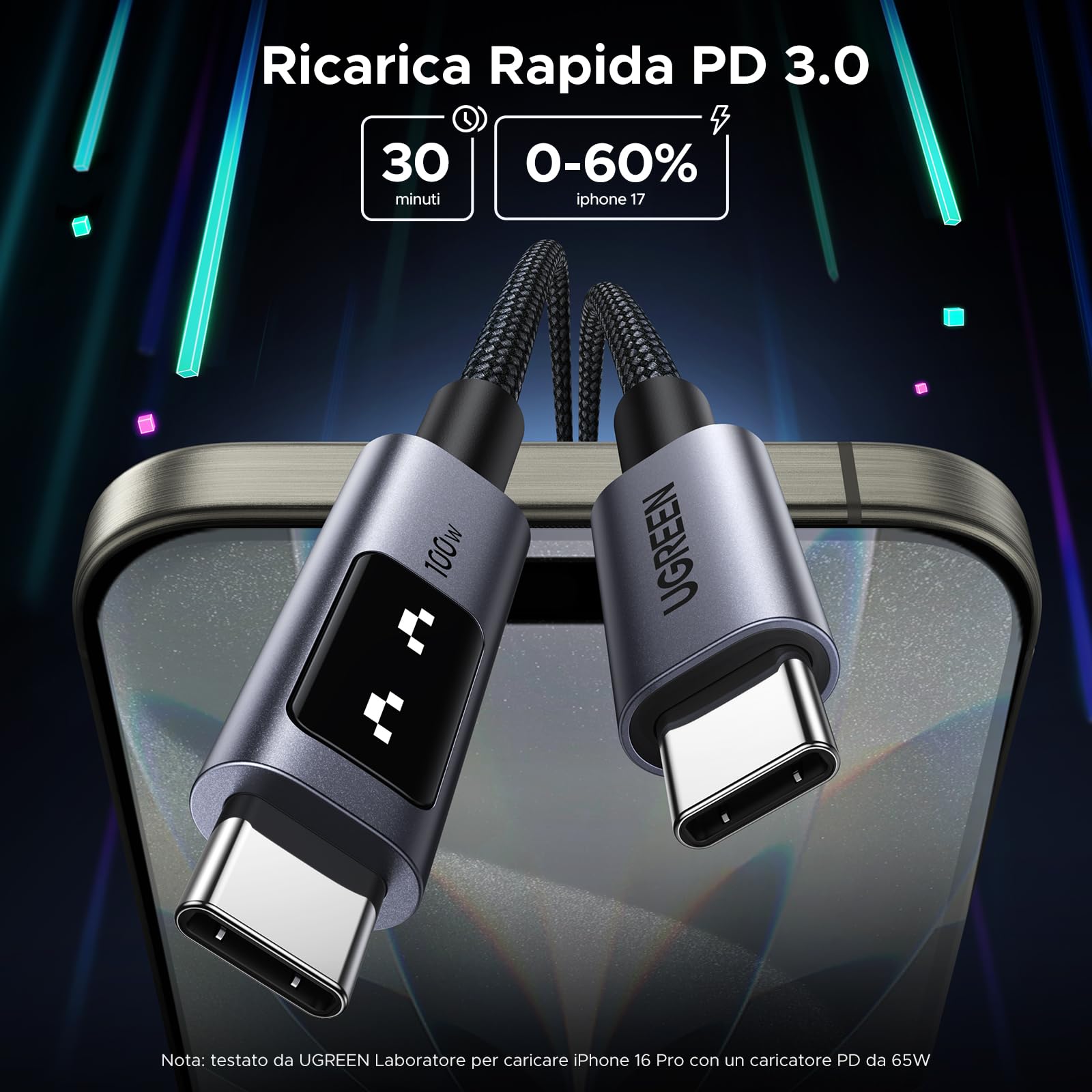 ugreen-uno-cavo-usb-c-100w-nylon-intrecciato-1m-ricarica-rapida-pd-3-0 image 3