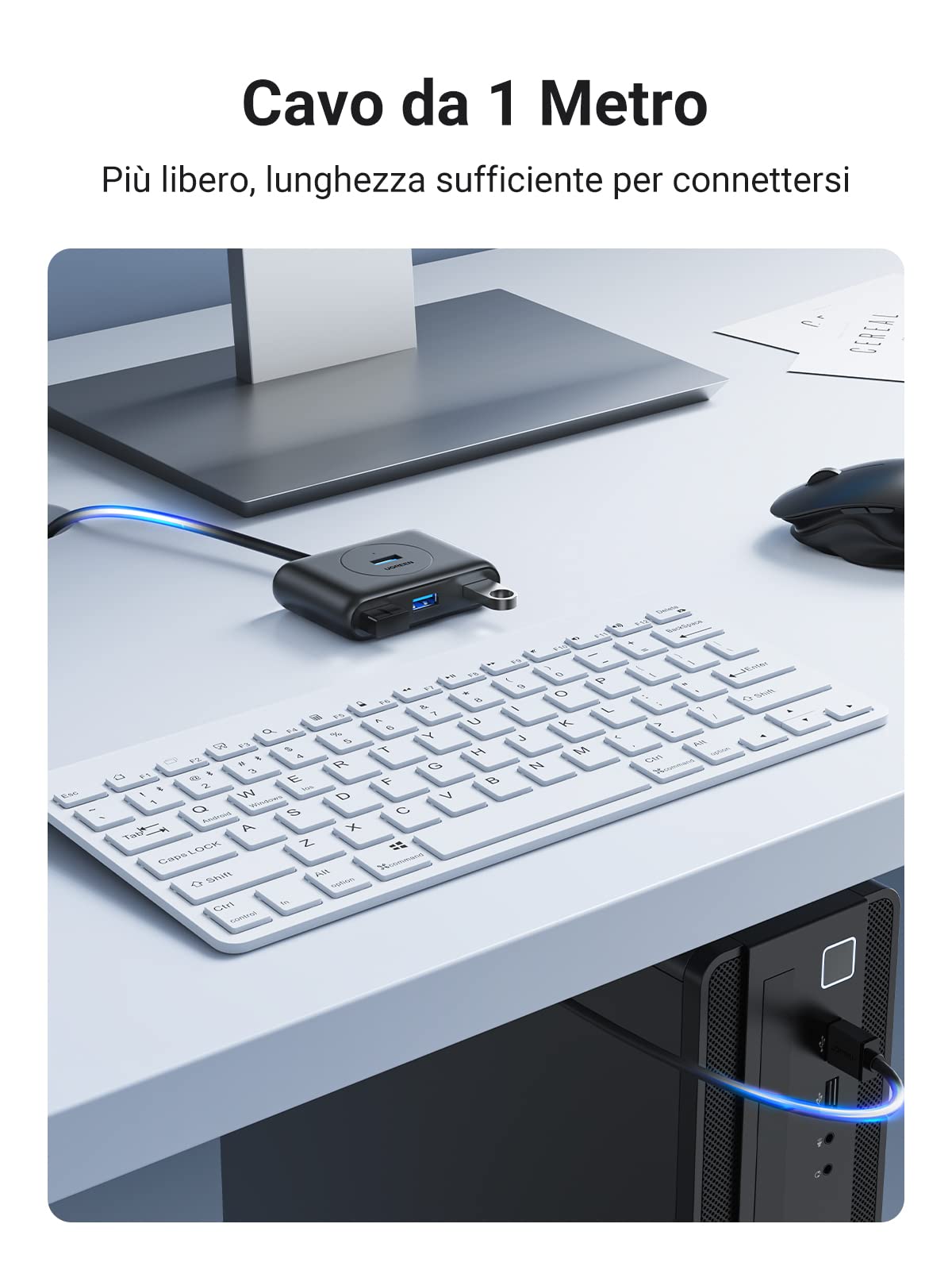 ugreen-hub-usb-3-0-4-porte-5gbps-con-cavo-100cm-led-nero image 5