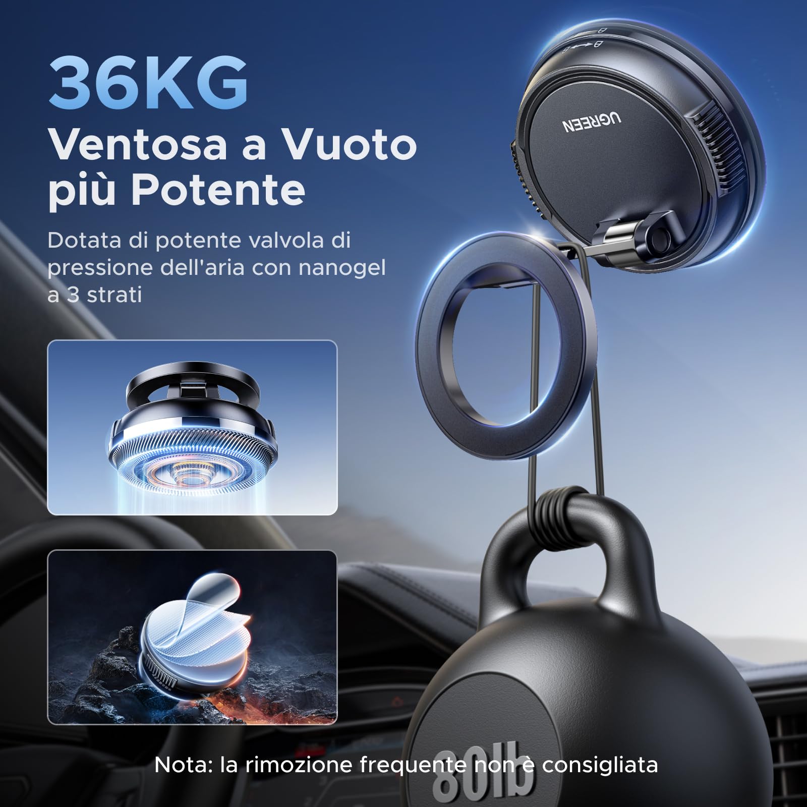 ugreen-supporto-telefono-auto-magnetico-magsafe-rotazione-360-nero image 3