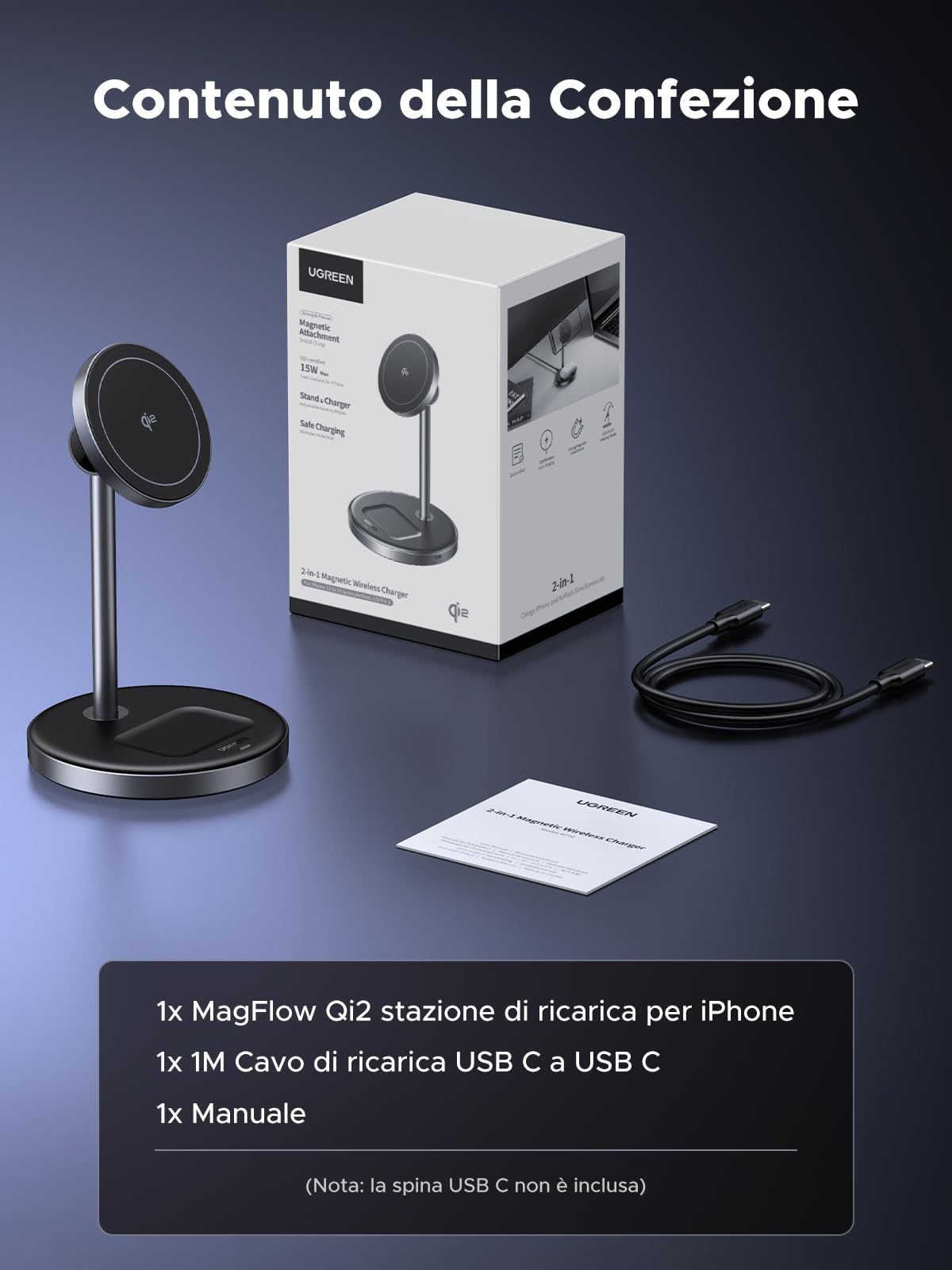 ugreen-magflow-qi2-15w-supporto-caricatore-wireless-magnetico-2-in-1-per-iphone- image 7