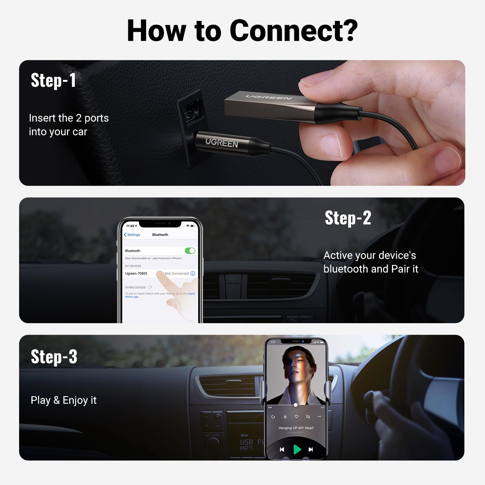 ugreen-ricevitore-bluetooth-6-0-jack-aux-usb-con-microfono-grigio image 8
