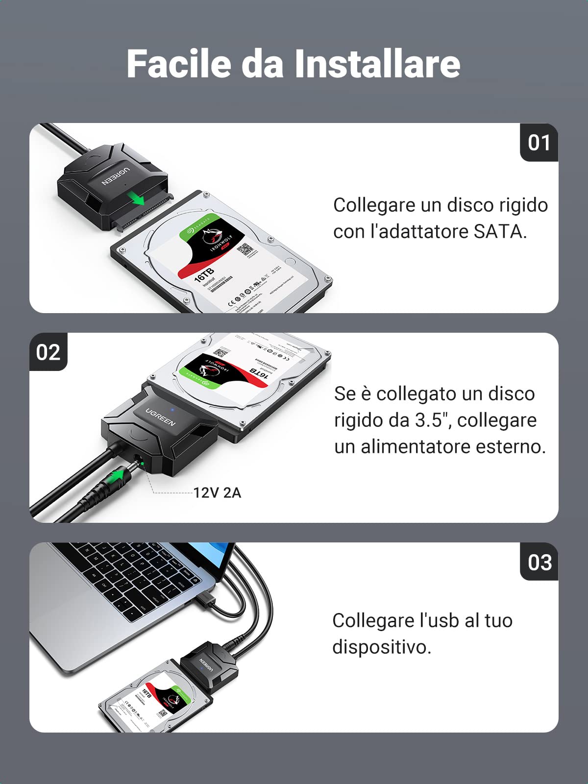 ugreen-adattatore-sata-usb-3-0-5gbps-per-ssd-hdd-2-5-3-5-fino-a-20tb-con-aliment image 5