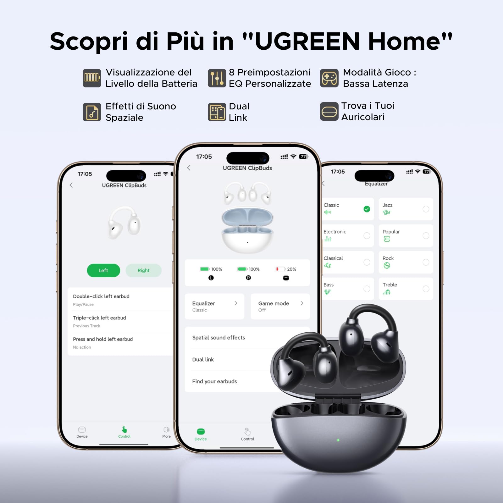 ugreen-hitune-clipbuds-cuffie-bluetooth-clip-on-aperte-nero-30-ore-enc-usb-c-ipx image 8