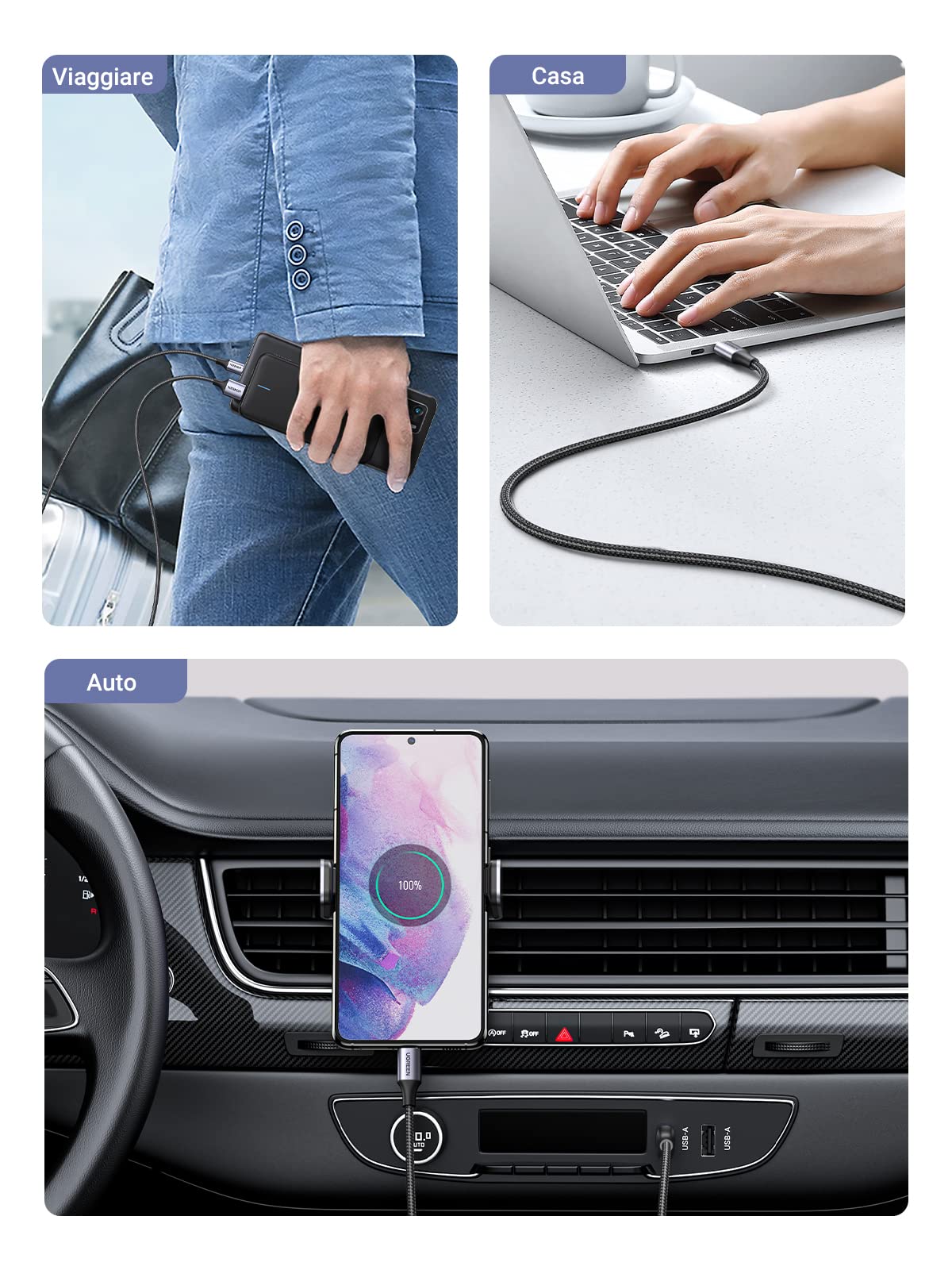 ugreen-cavo-usb-a-a-usb-c-3a-qc3-0-480mbps-nylon-0-5m-confezione-da-2-pezzi-nero image 7