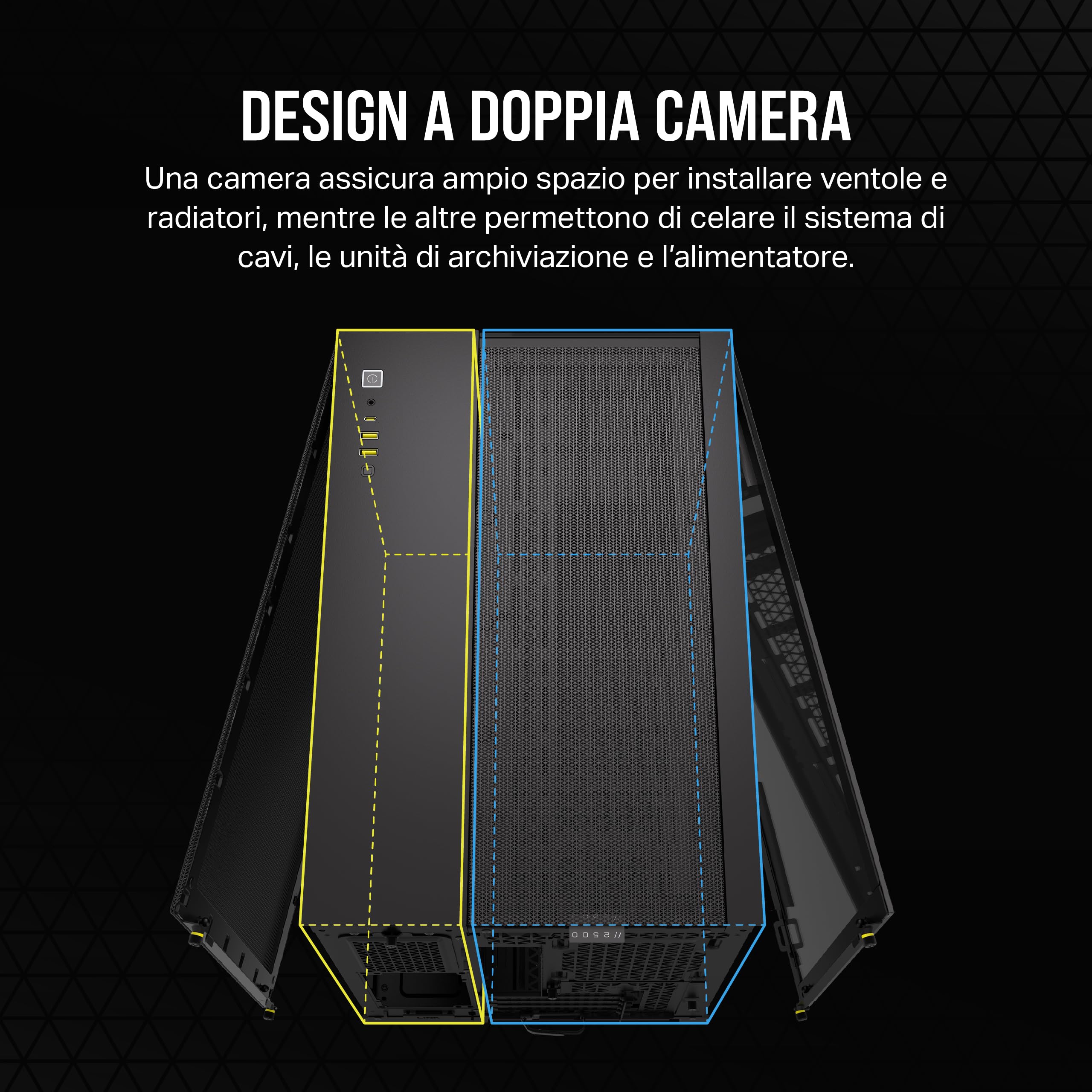 corsair-2500x-case-pc-matx-doppia-camera-vetro-temperato-nero-senza-ventole image 3