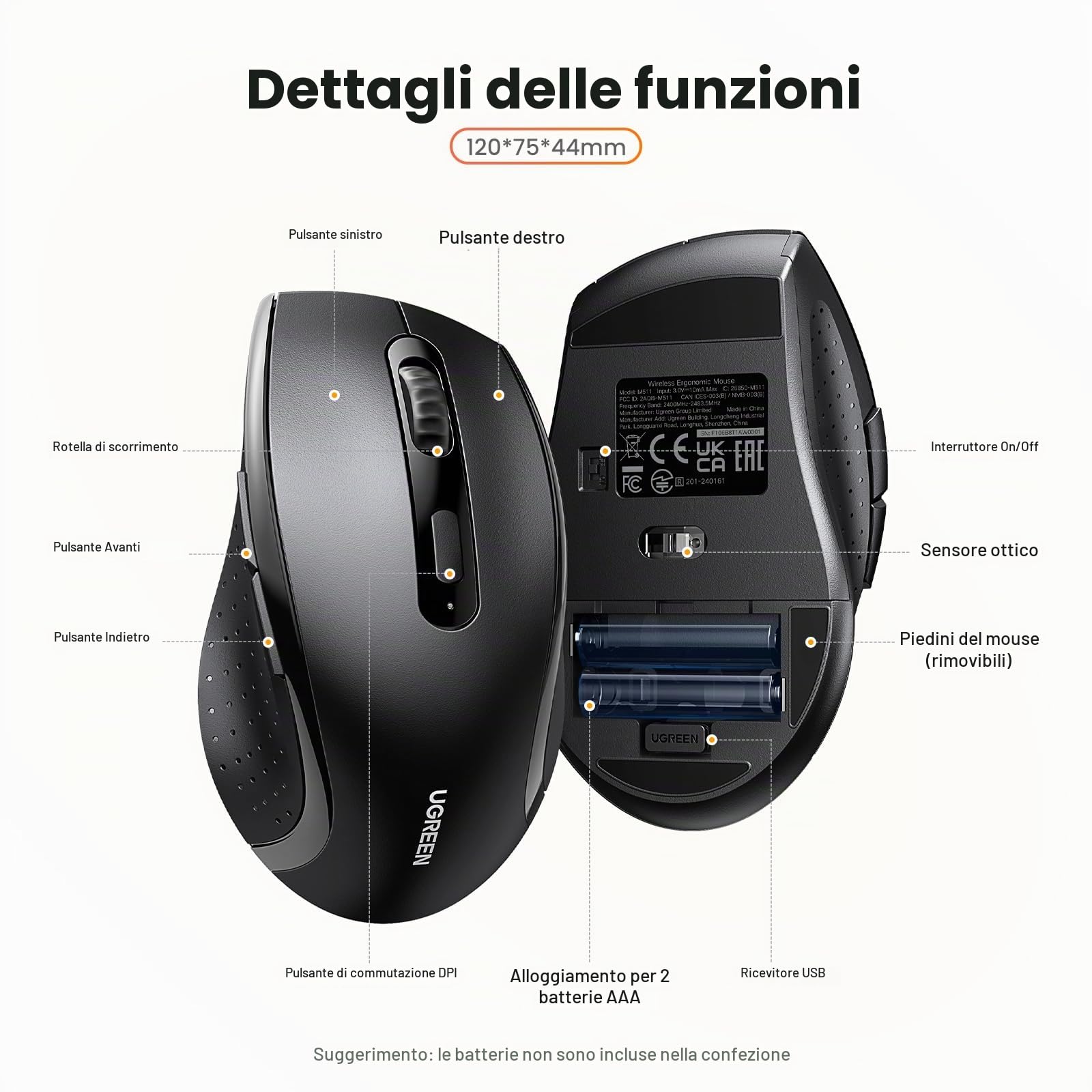 ugreen-mouse-wireless-ergonomico-2-4ghz-usb-1600-dpi-nero image 7