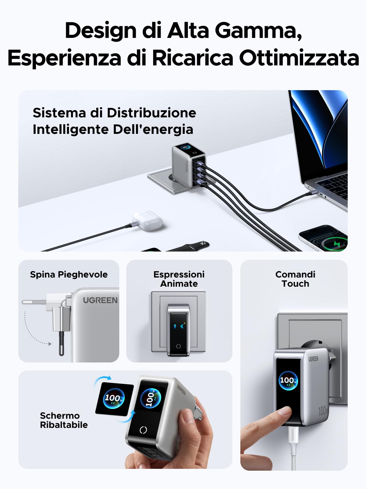 ugreen-nexode-pro-100w-caricatore-usb-c-4-porte-con-schermo-tft image 6