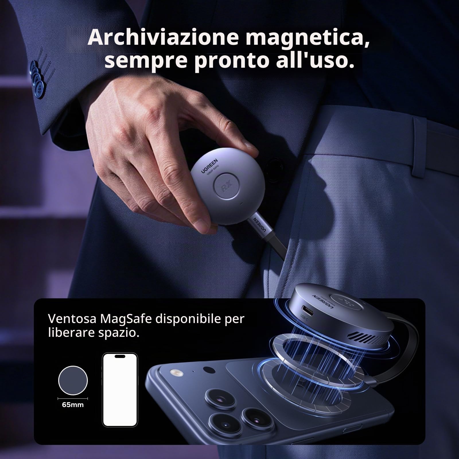 ugreen-trasmettitore-ricevitore-hdmi-wireless-usb-c-a-hdmi-1080p-50m-magnetico image 3