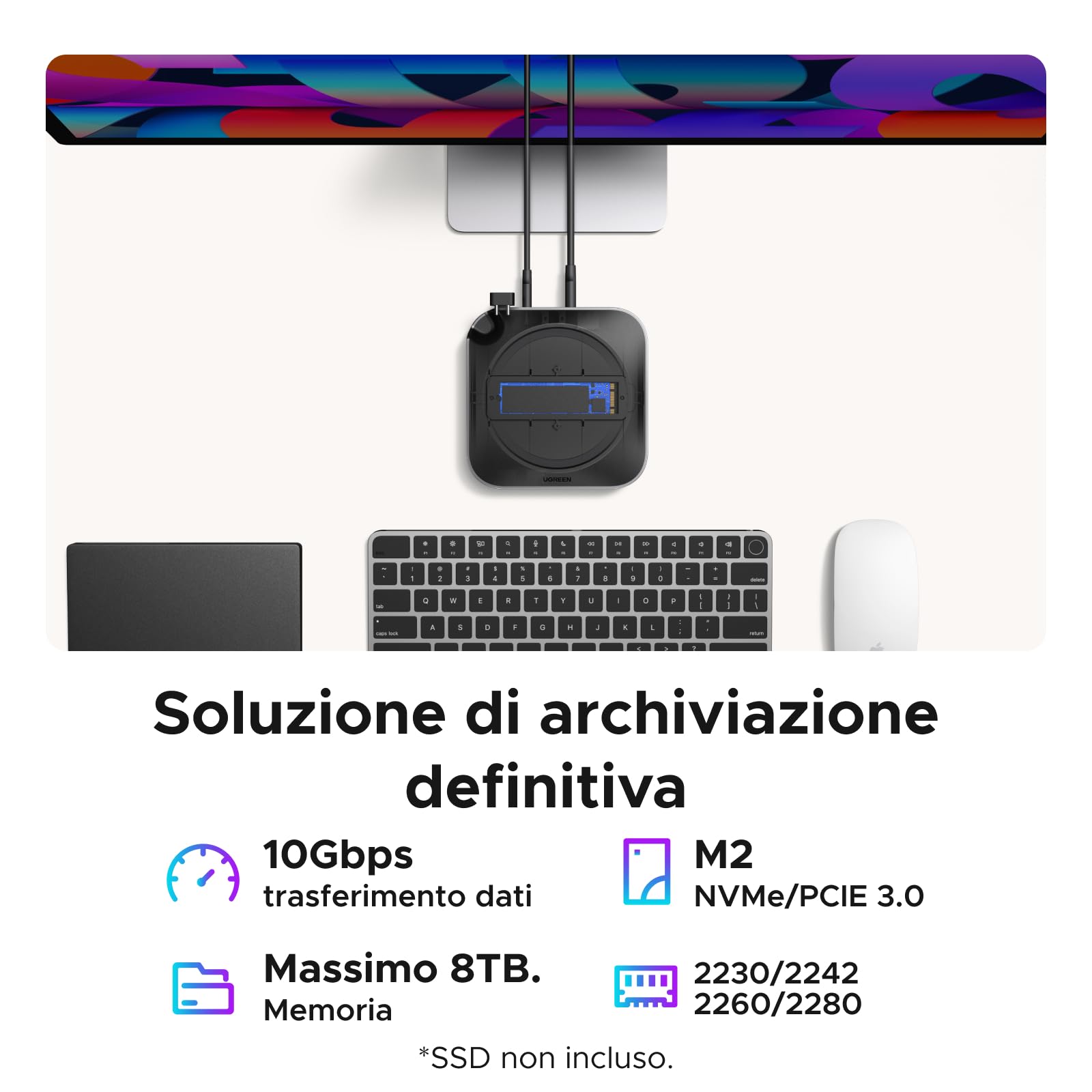 ugreen-docking-station-10-in-2-usb-c-con-supporto-mac-mini-m4-m4-pro-alloggio-ss image 4
