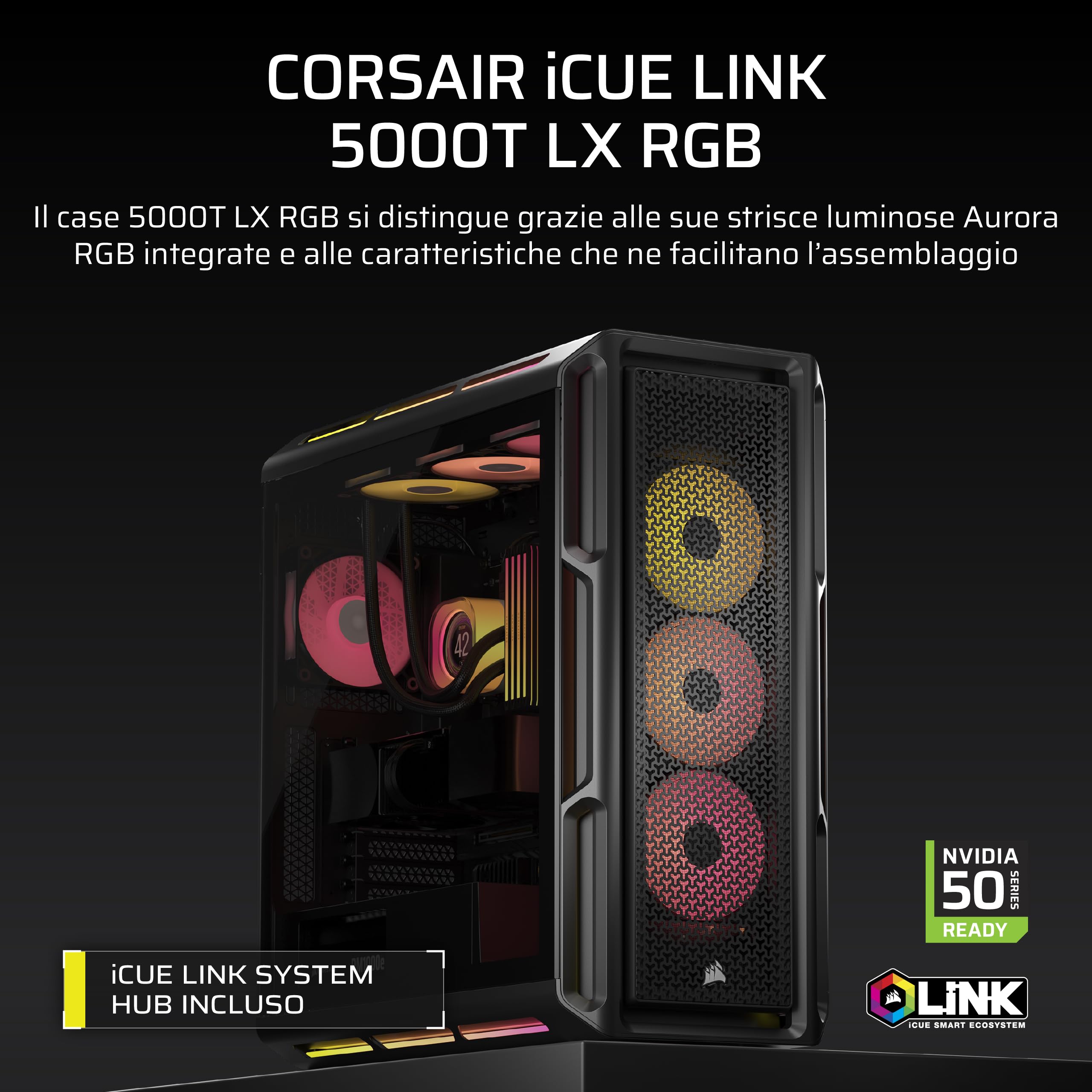 corsair-icue-link-5000t-lx-rgb-mid-tower-atx-pc-case-con-3-ventole-lx120-rgb-e-h image 2