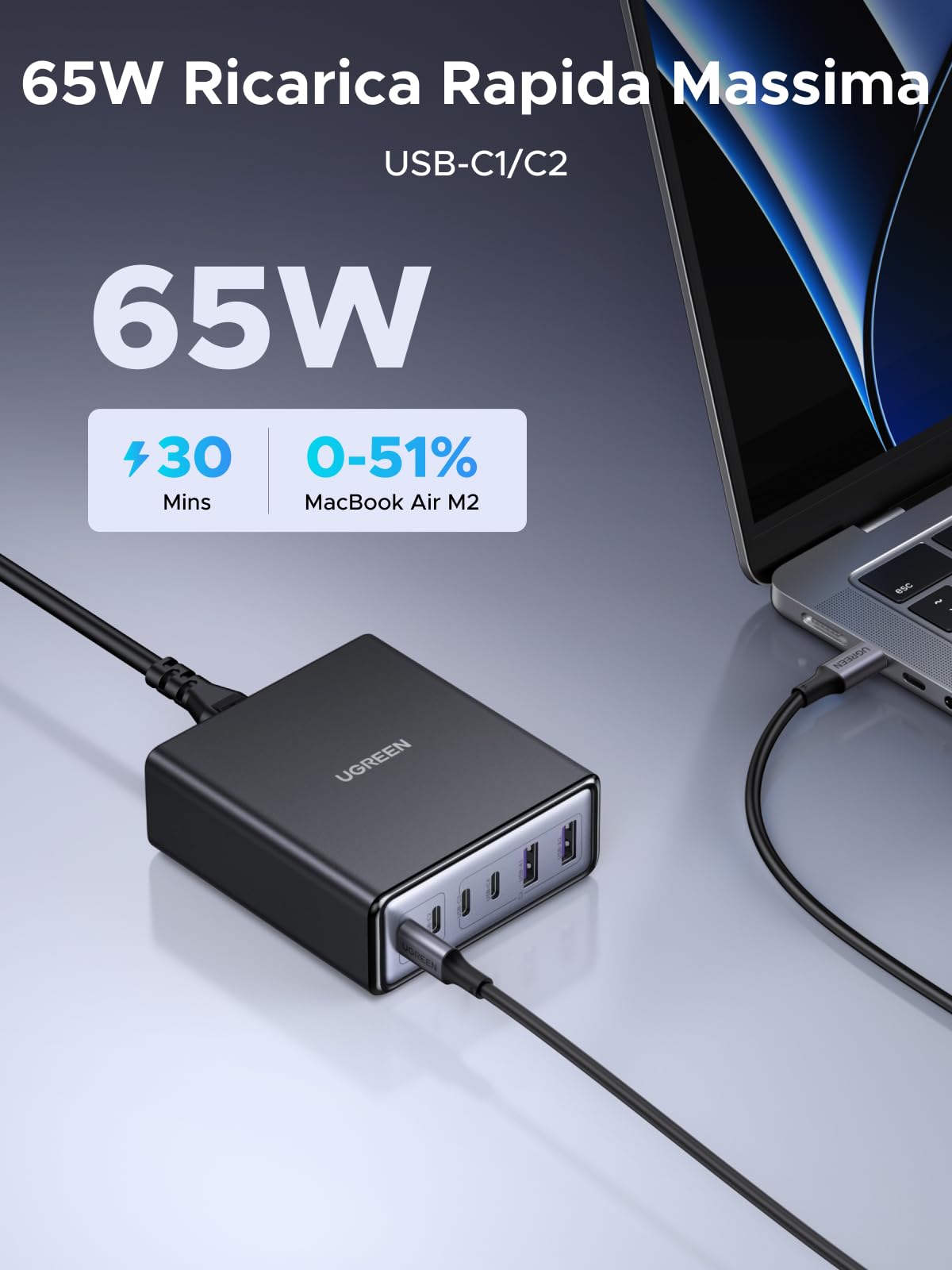 ugreen-zapix-stazione-ricarica-gan-100w-6-porte-usb-c-usb-a-pd image 3