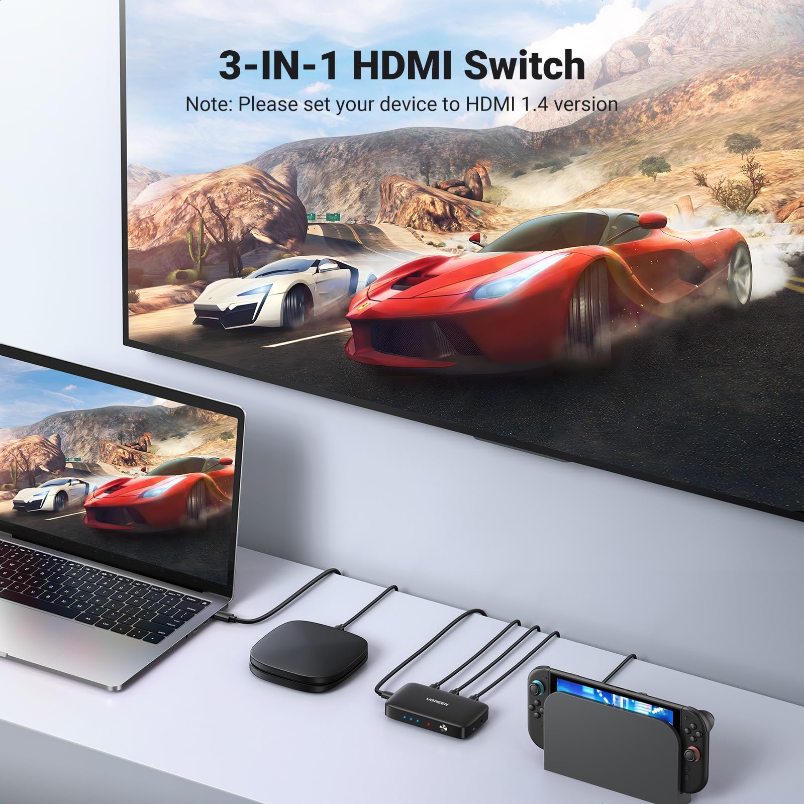 ugreen-switch-hdmi-4k-3-ingressi-1-uscita-switcher-uhd-3d-con-telecomando image 2