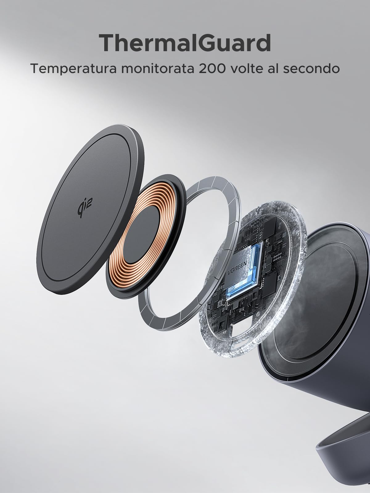 ugreen-zapix-2-in-1-caricatore-wireless-magnetico-qi2-15w-grigio-per-iphone-airp image 4