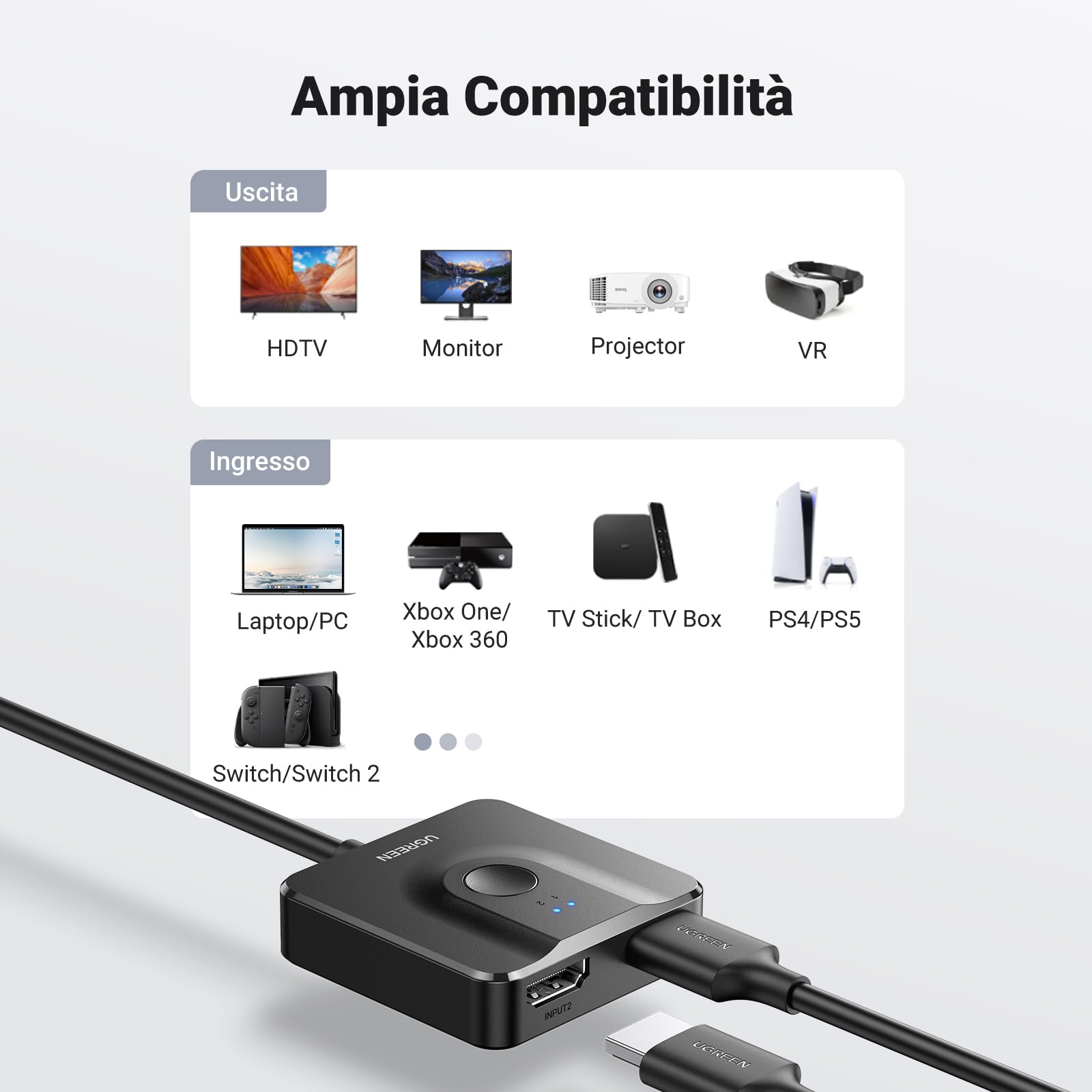 ugreen-switch-hdmi-4k-60hz-bidirezionale-2-in-1-out-con-cavo-1m image 5