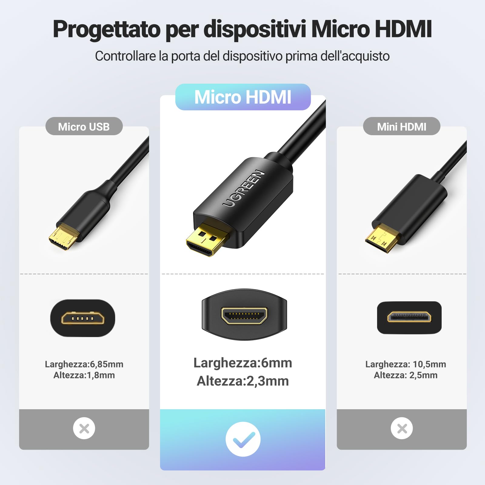 ugreen-cavo-adattatore-micro-hdmi-maschio-a-hdmi-femmina-4k-50cm image 7