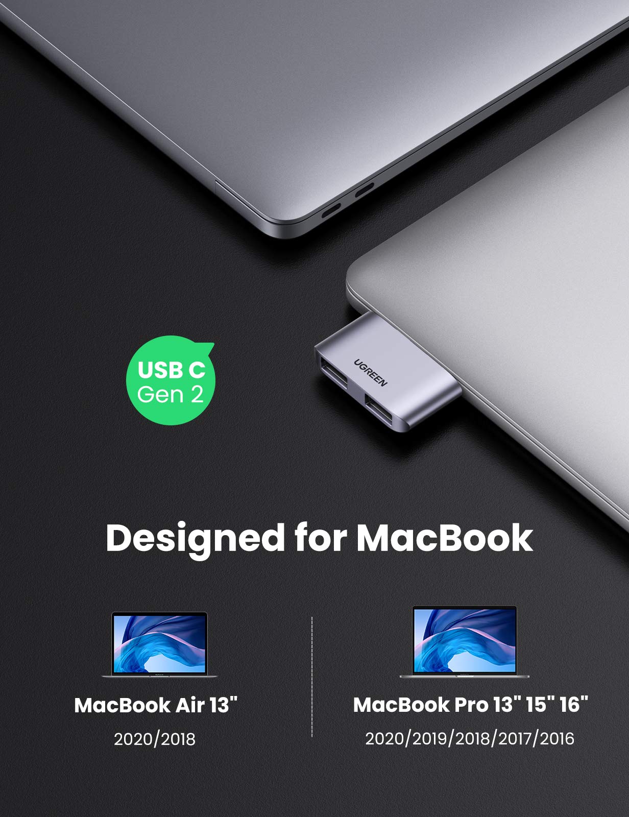 ugreen-hub-usb-c-con-2-porte-usb-3-1-10gbps-per-macbook image 2
