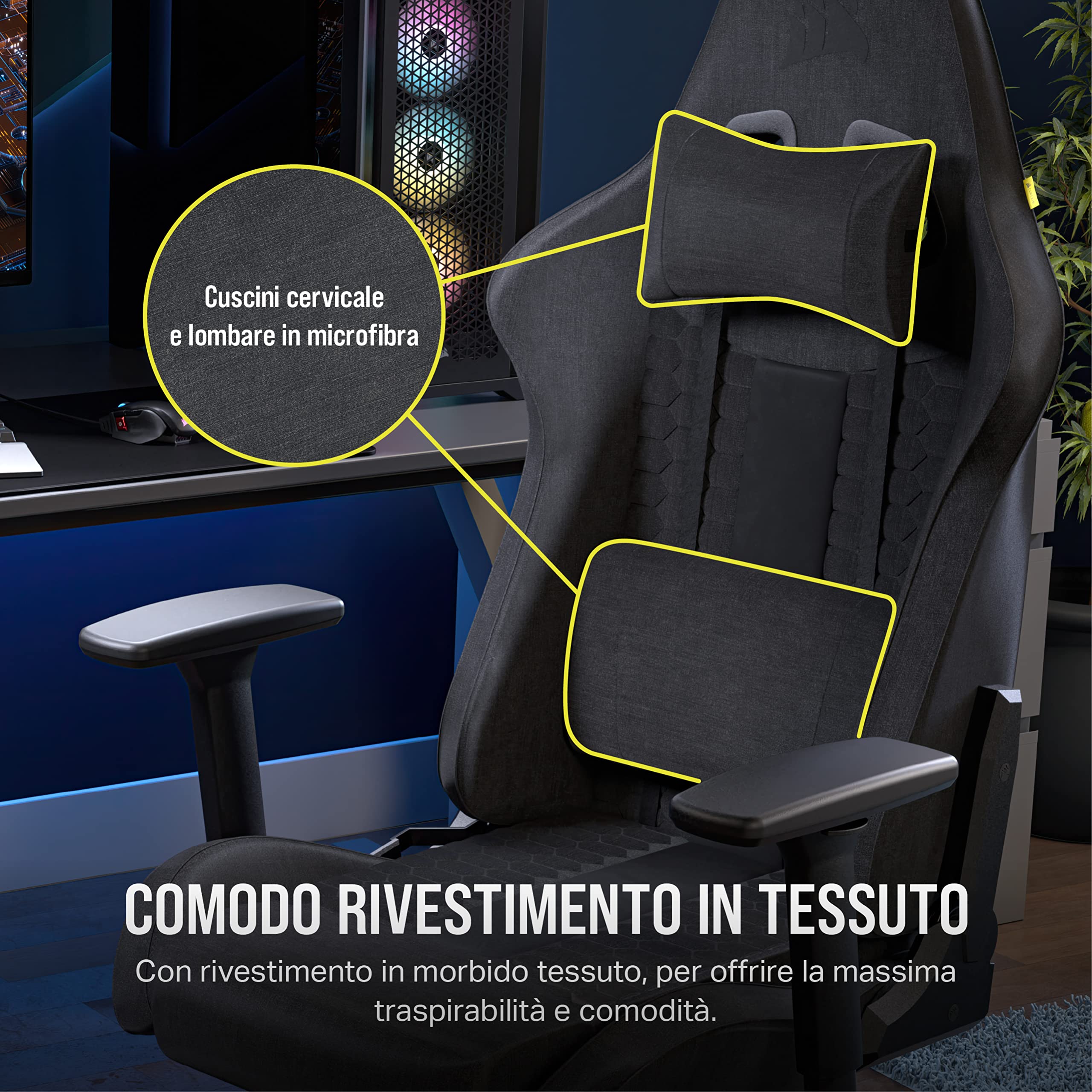 corsair-tc100-relaxed-sedia-gaming-tessuto-grigio-e-nero image 5