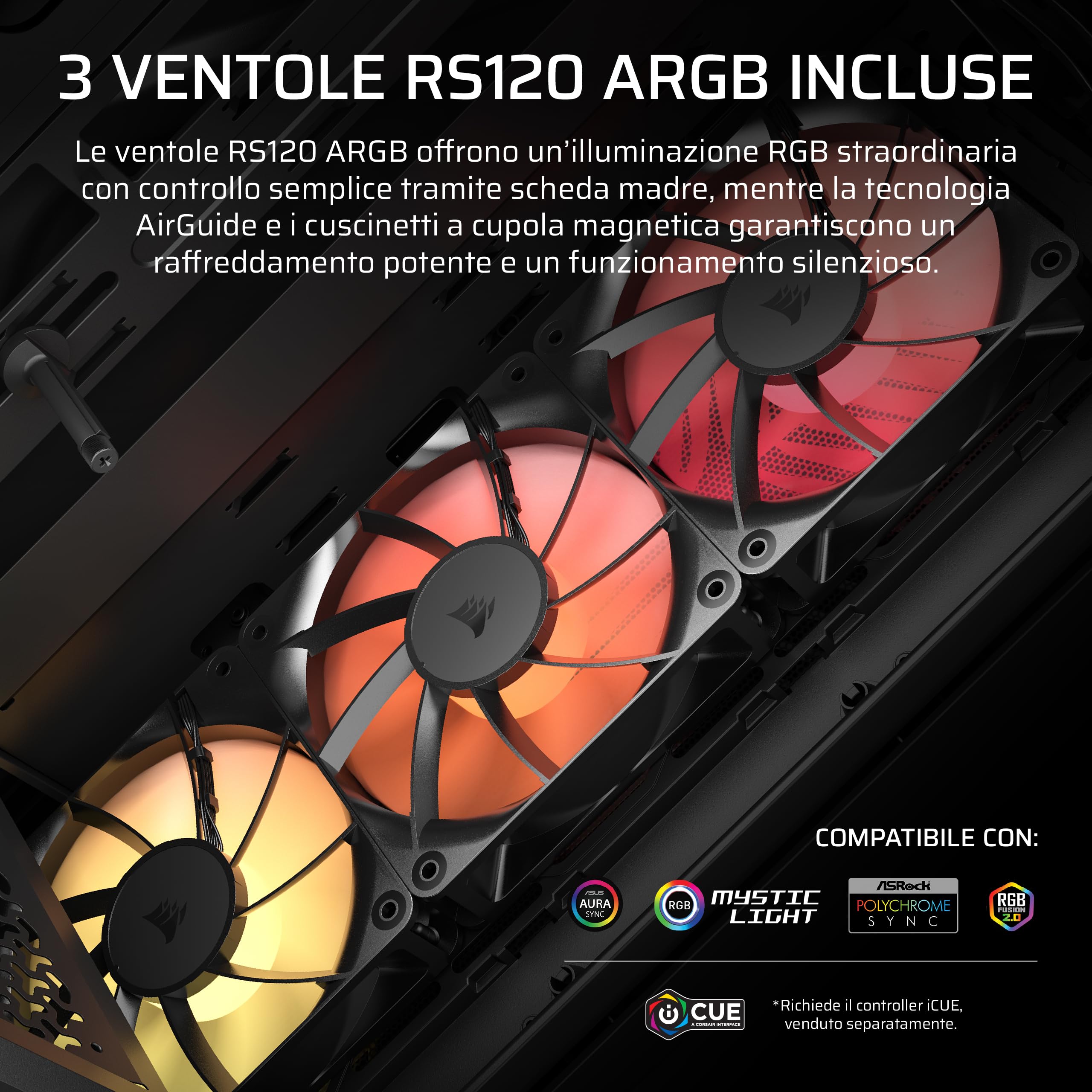 corsair-3200d-rs-argb-case-pc-mid-tower-nero-3-ventole-rs120-argb-radiatore-360m image 5