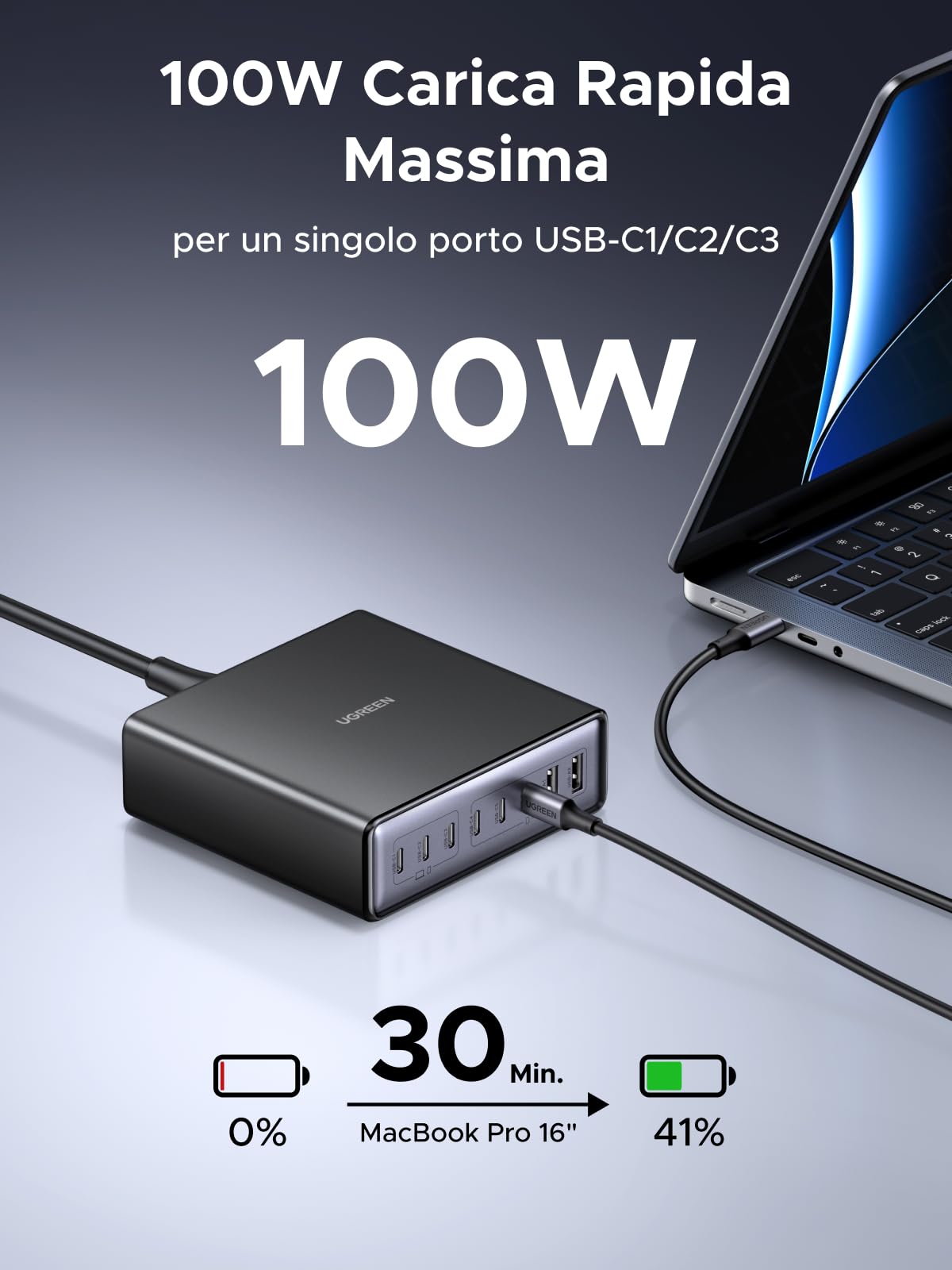 ugreen-zapix-200w-caricatore-usb-c-multiplo-8-porte-gan-100w-pd-3-1-con-base image 3