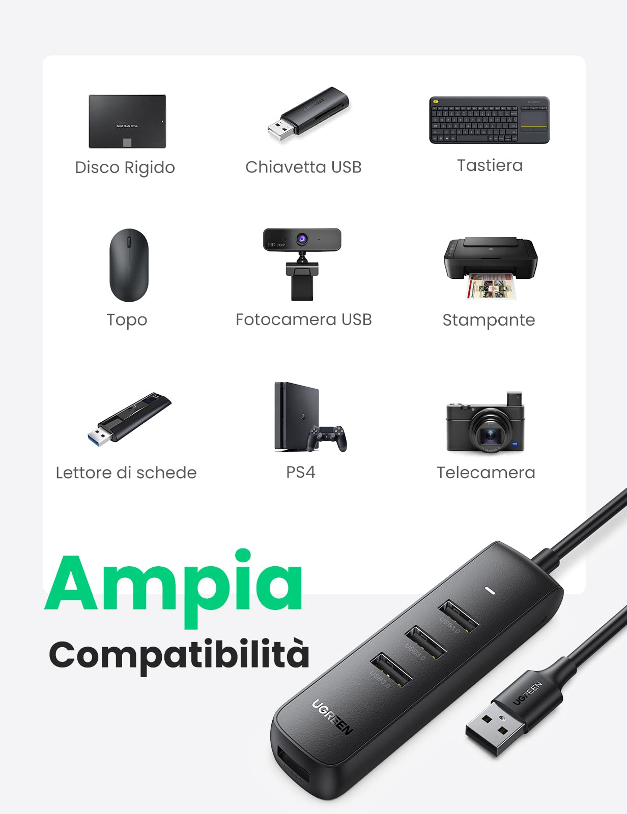 ugreen-hub-4-porte-usb-3-0-5gbps-con-cavo-1m-e-alimentazione-5v-2a image 6