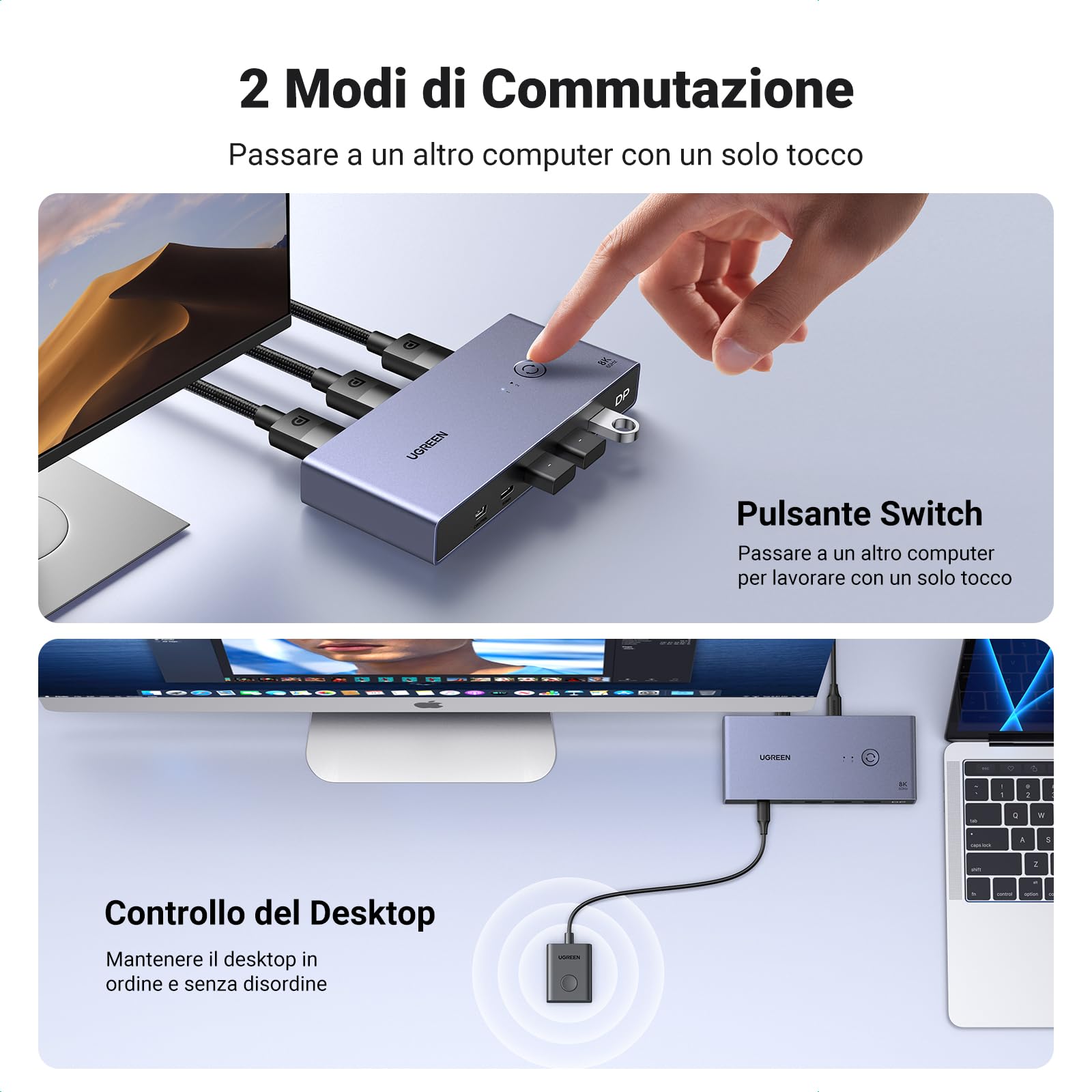 ugreen-switch-kvm-displayport-8k-60hz-2-ingressi-1-uscita-dp-1-4-usb image 6