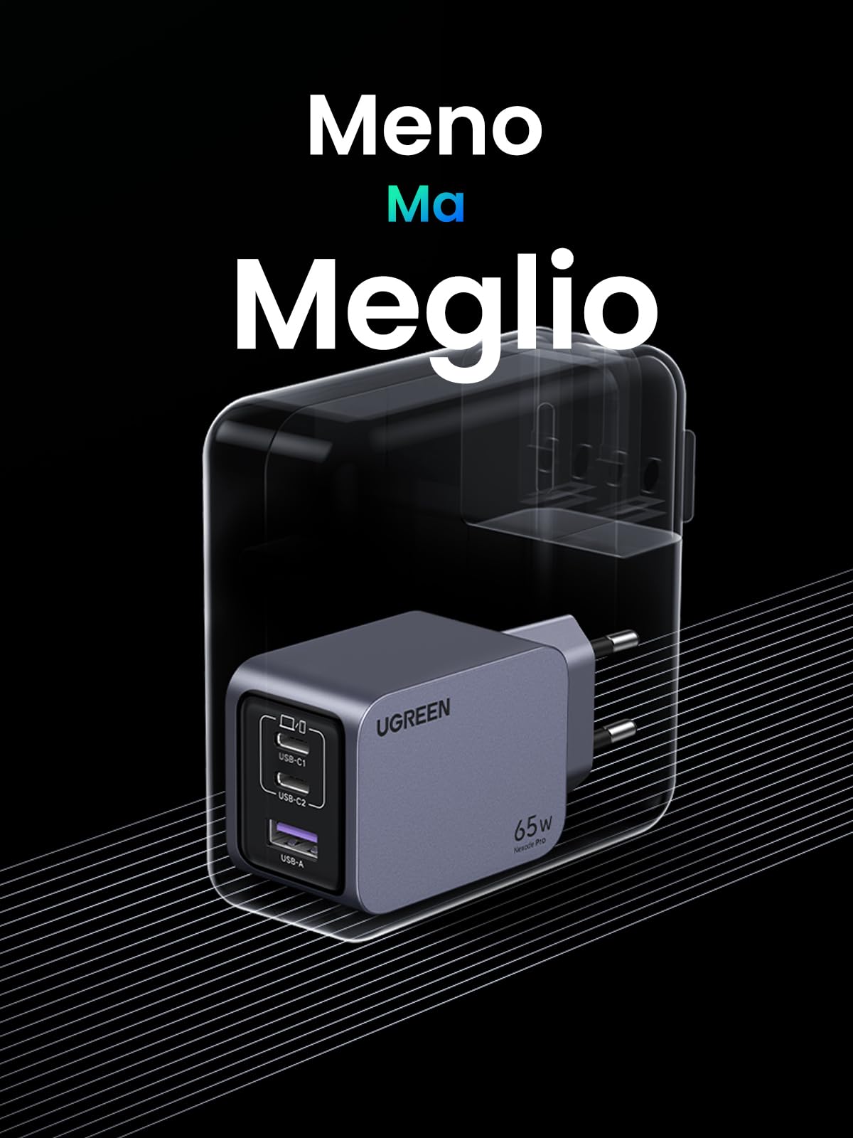 ugreen-nexode-pro-65w-caricatore-usb-c-gan-3-porte-pd-3-0-nero image 8