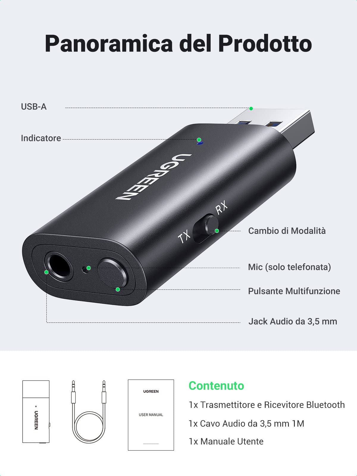 ugreen-trasmettitore-ricevitore-bluetooth-5-4-jack-3-5mm-2-in-1 image 8