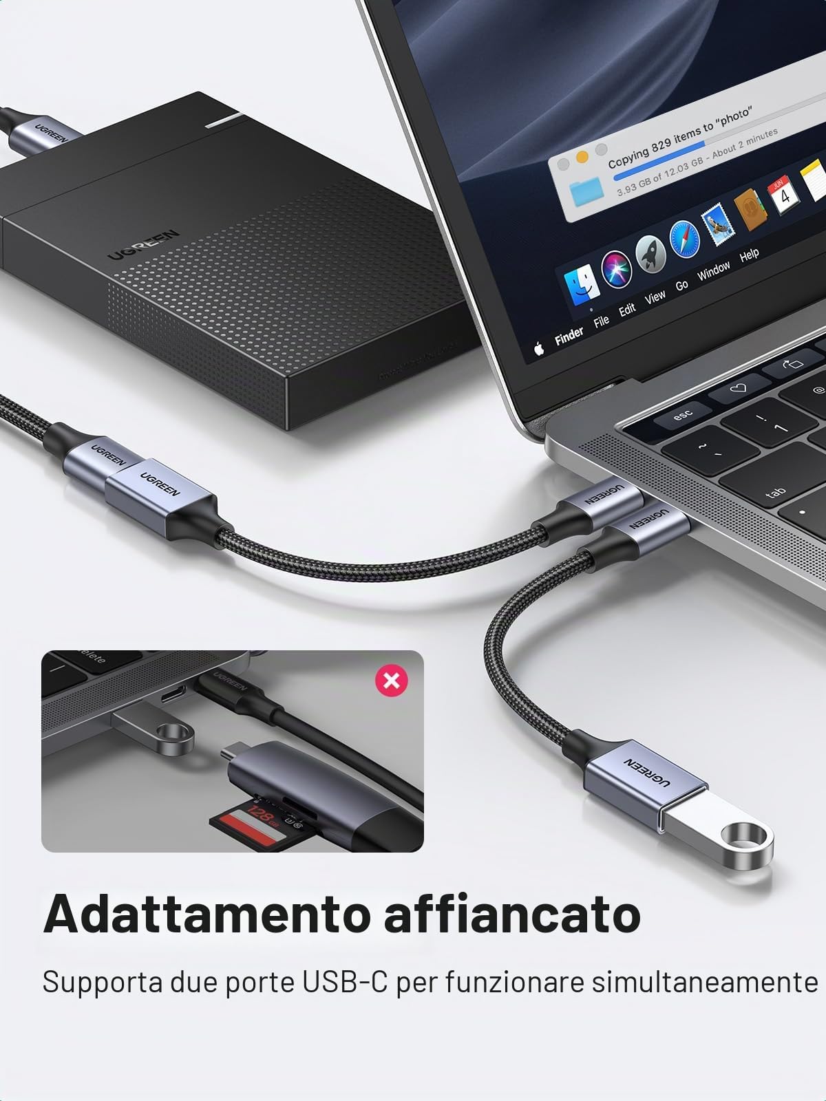 ugreen-adattatore-otg-usb-c-a-usb-3-0-femmina-cavo-5gbps-nylon-grigio image 4