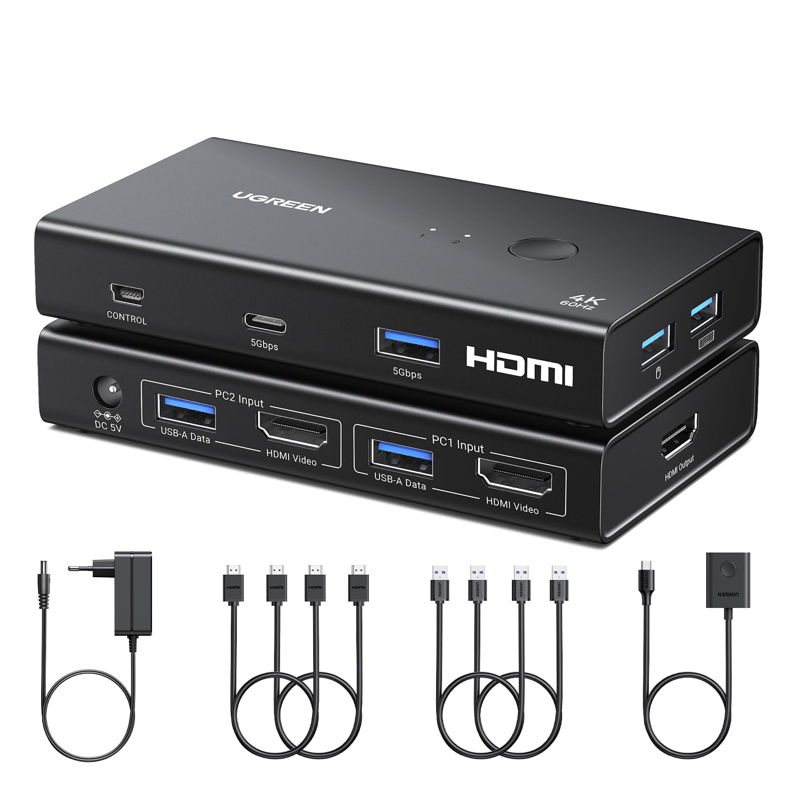ugreen-switch-kvm-hdmi-4k-60hz-2-ingressi-1-uscita-con-4-usb-3-0 image 1