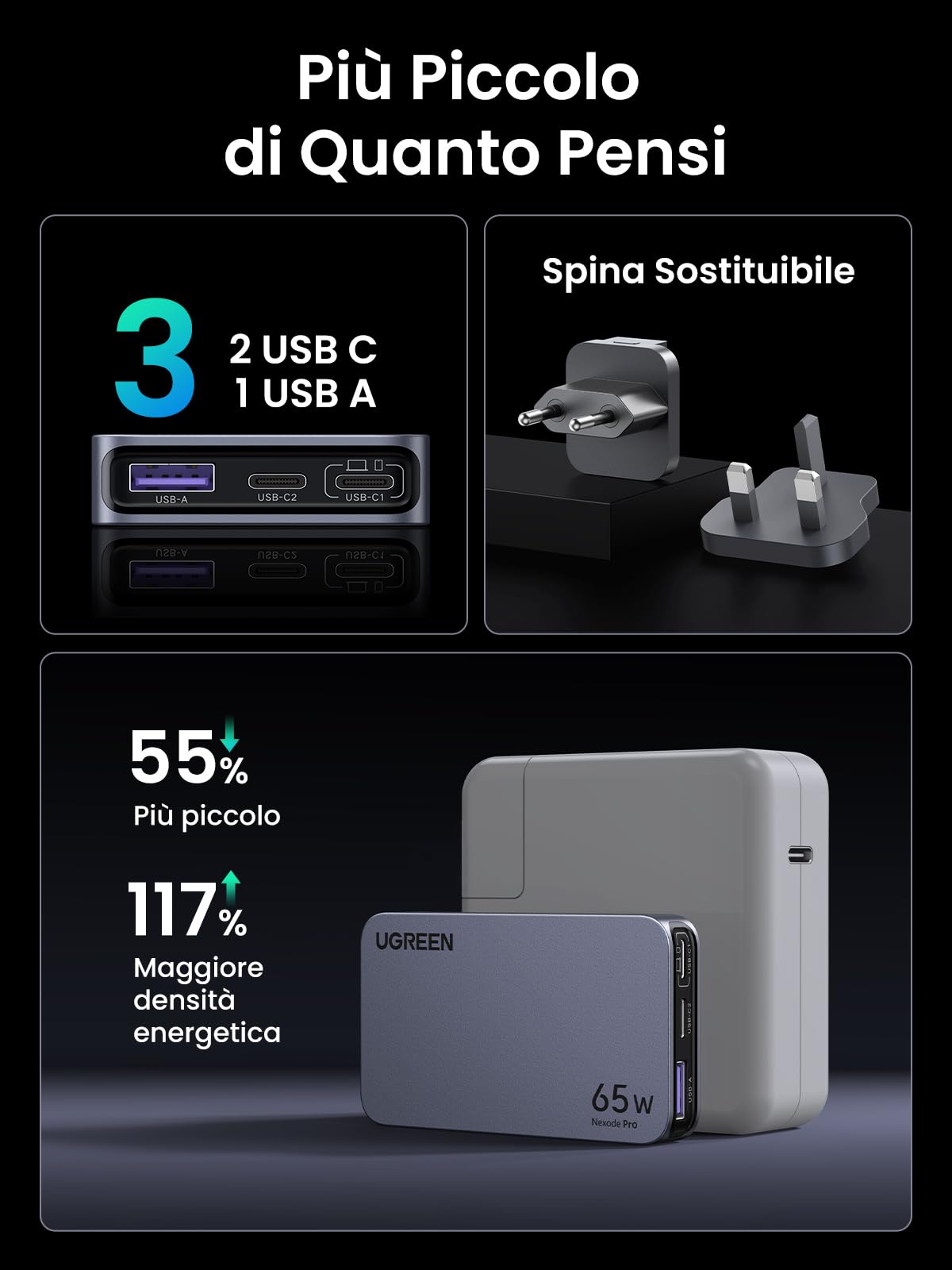 ugreen-nexode-air-65w-caricatore-usb-c-ultra-sottile-da-viaggio-3-porte-pd-3-0-p image 2