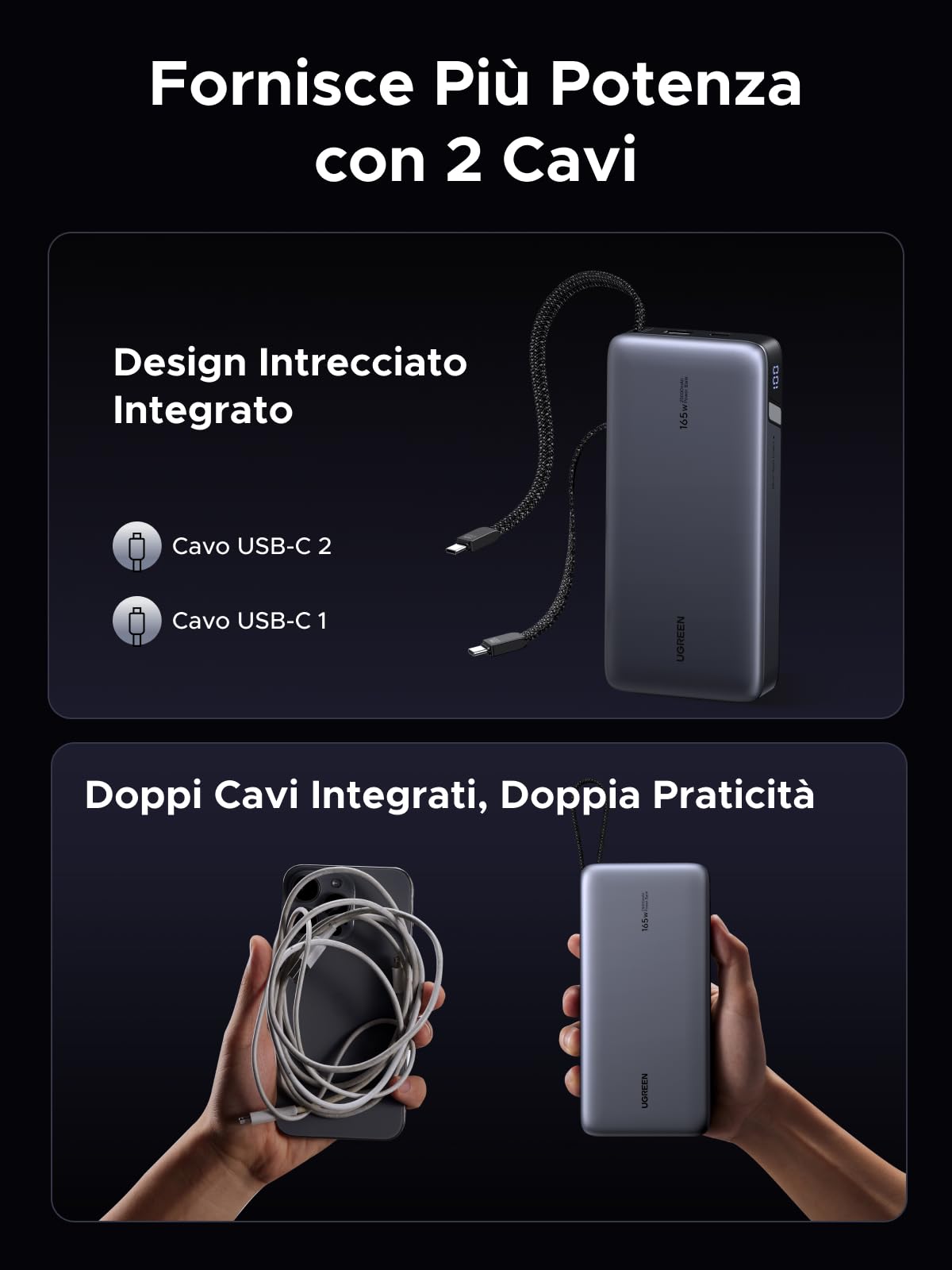 ugreen-nexode-power-bank-25000mah-165w-pd-3-1-140w-con-cavi image 7