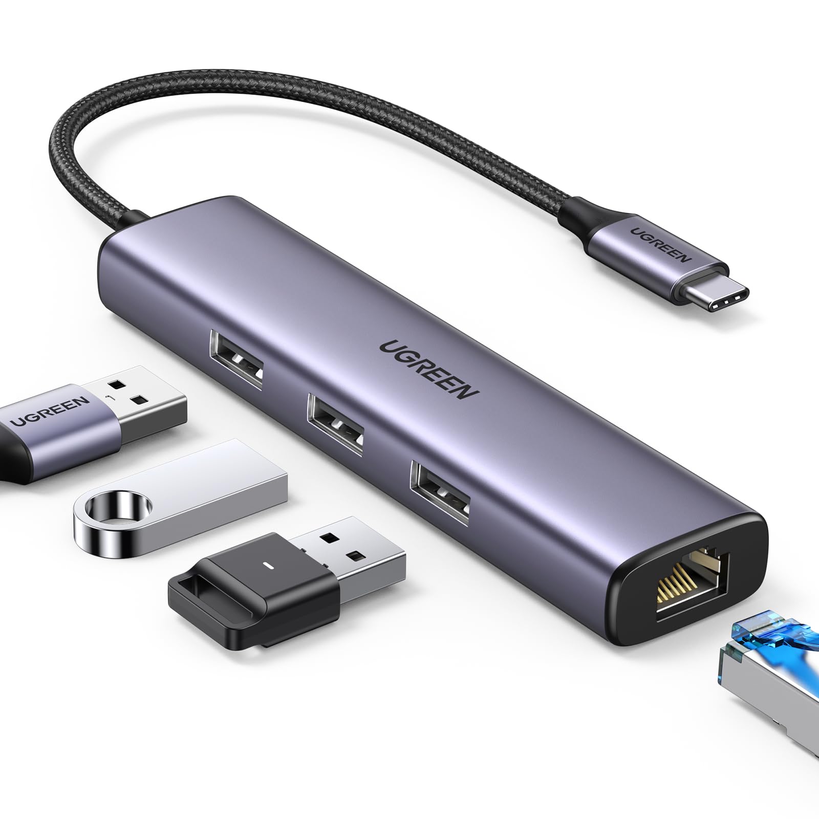 ugreen-hub-usb-c-ethernet-gigabit-4-in-1-con-3-porte-usb-a-usb-3-0-adattatore-la image 1