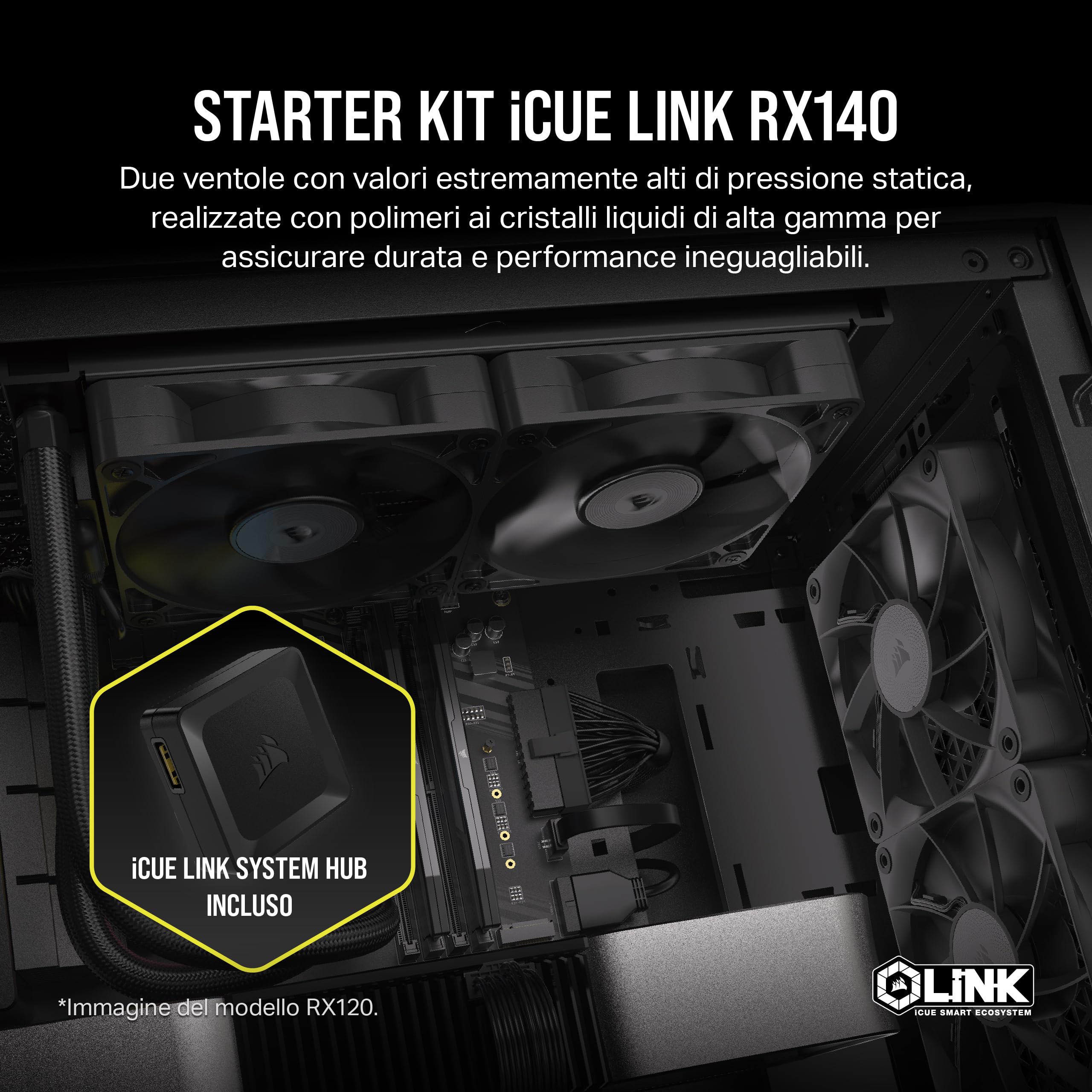 corsair-icue-link-rx140-140mm-ventola-pwm-nero-confezione-doppia-con-system-hub image 2