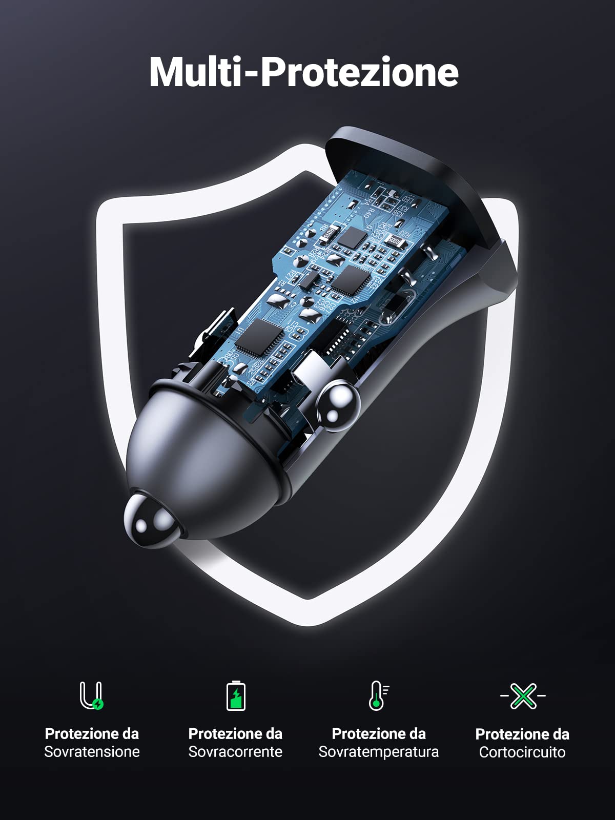 ugreen-caricatore-auto-usb-30w-2-porte-qc-3-0-con-cavo-usb-a-a-usb-c-1m image 7
