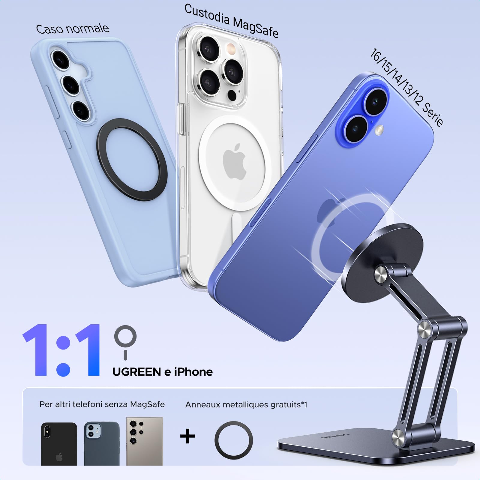 ugreen-supporto-magnetico-magsafe-da-tavolo-pieghevole-in-alluminio-argento image 2