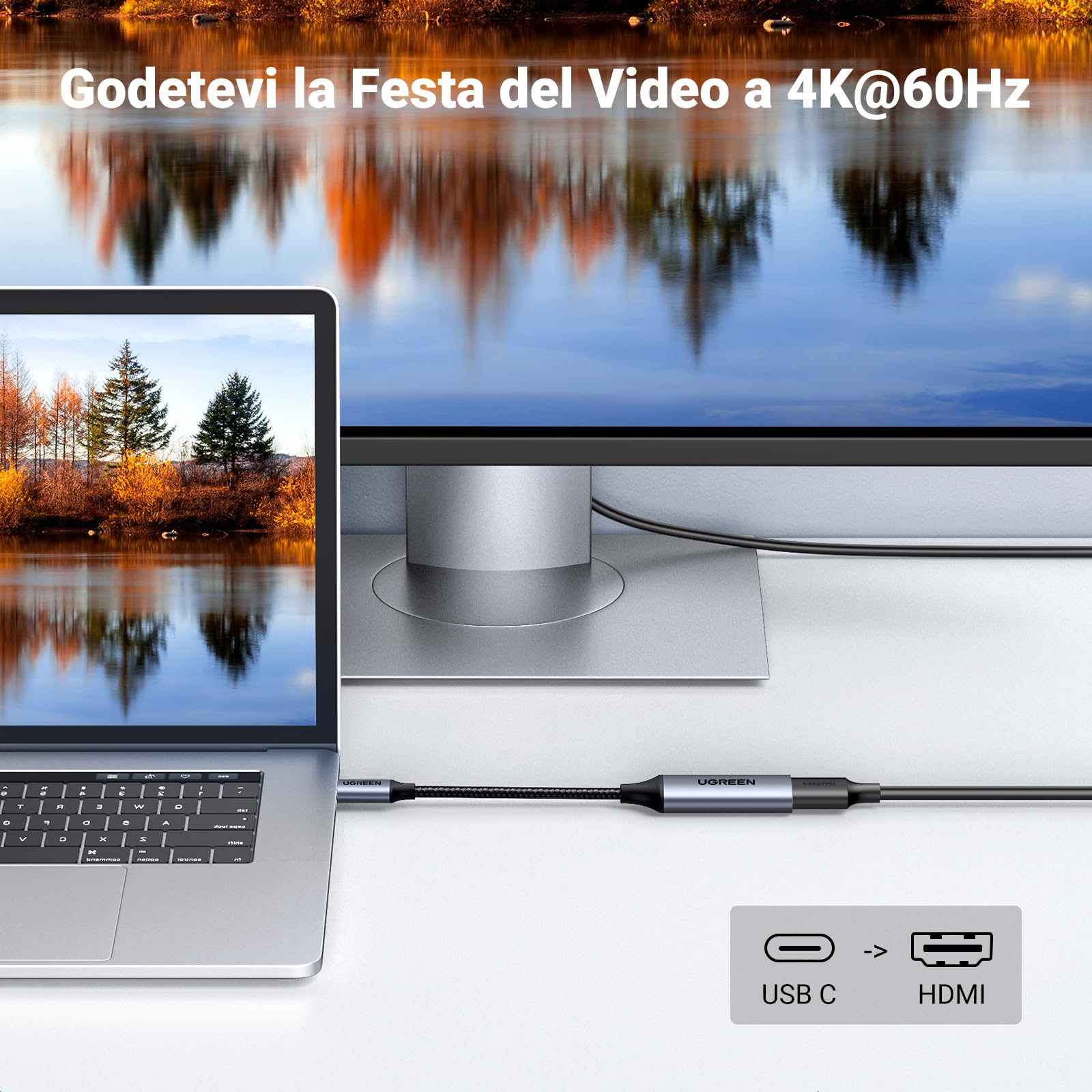 ugreen-adattatore-usb-c-a-hdmi-4k60hz-10cm-per-mac-iphone-ipad-galaxy image 2