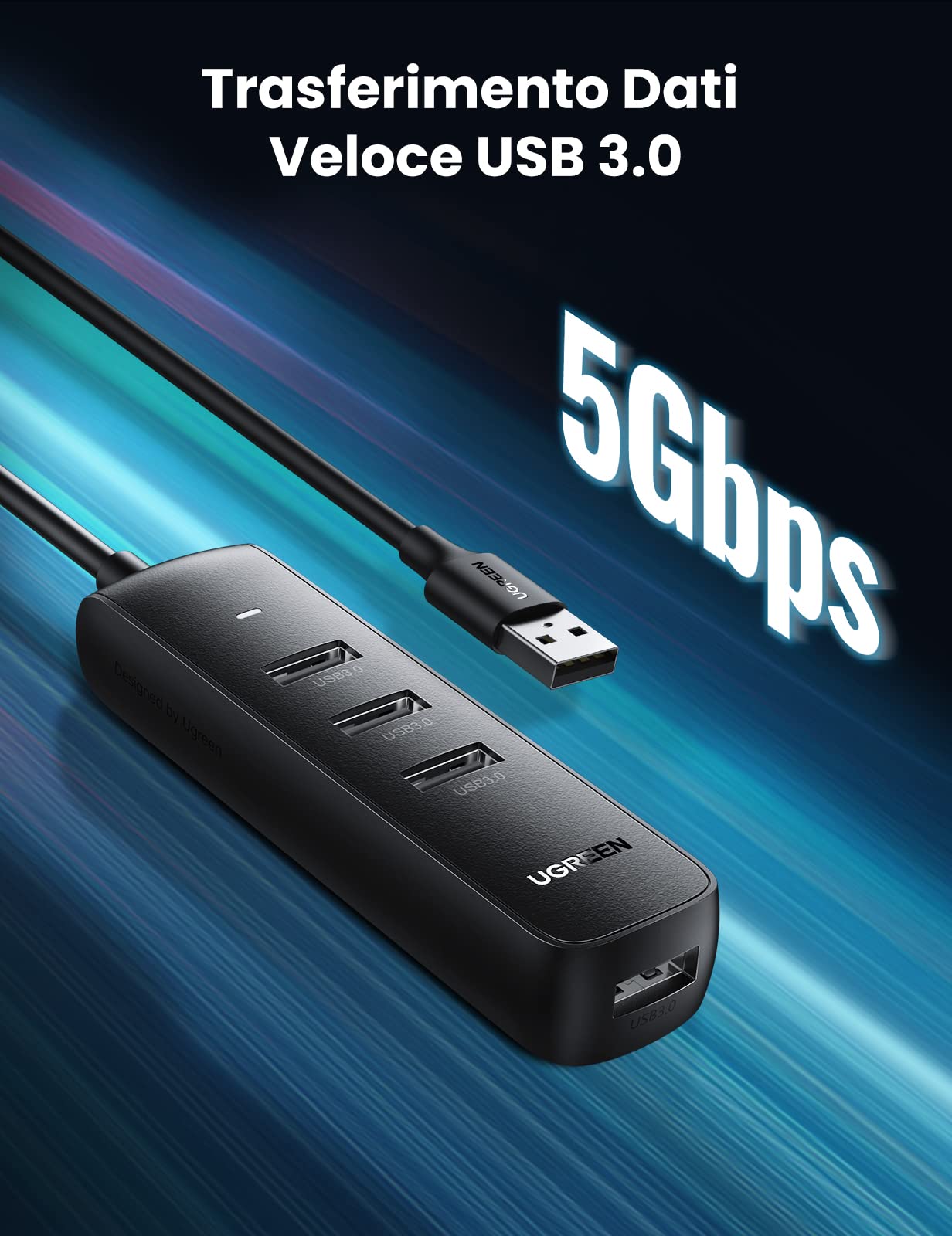 ugreen-hub-4-porte-usb-3-0-5gbps-con-cavo-1m-e-alimentazione-5v-2a image 2