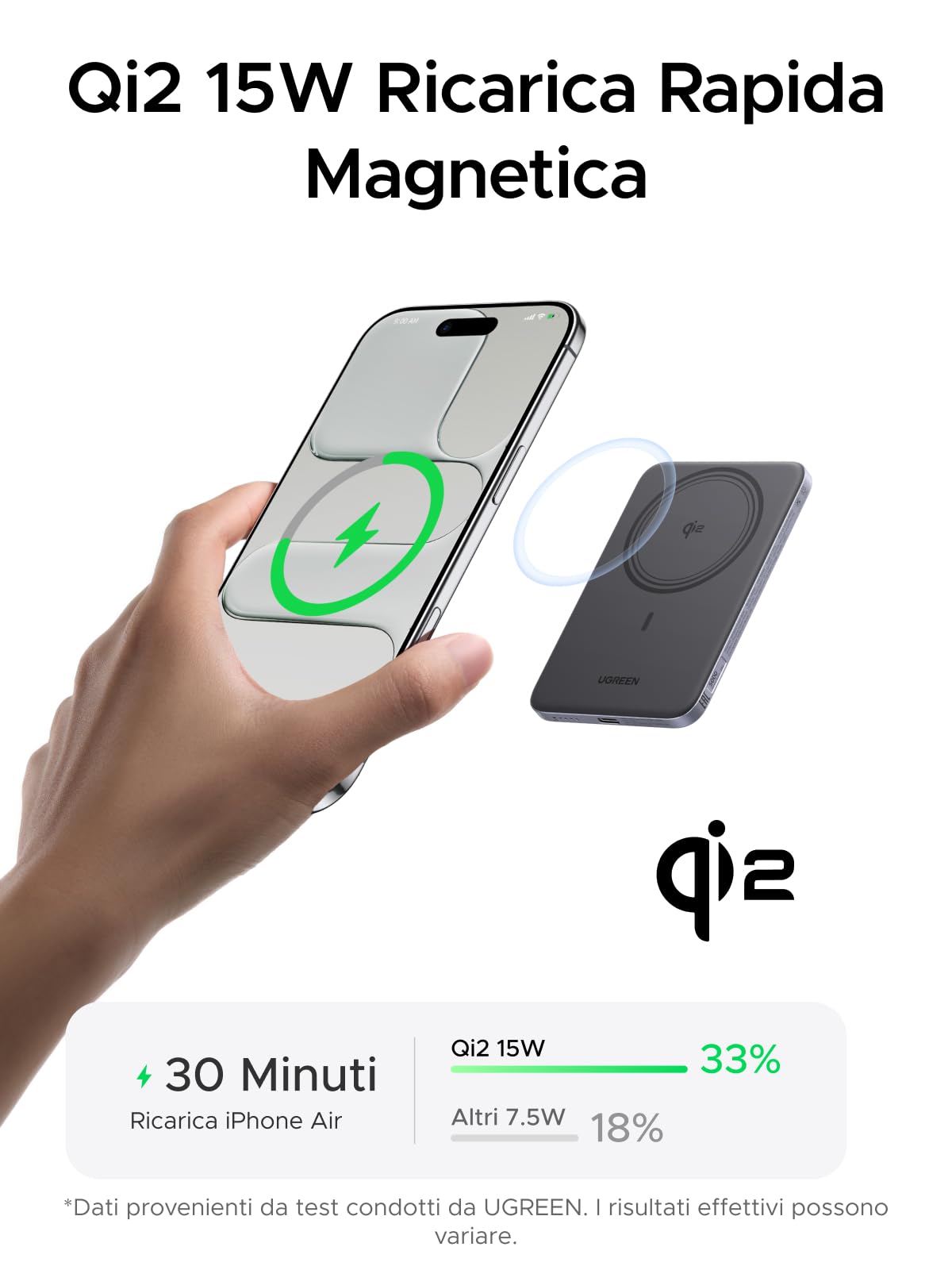ugreen-magflow-air-qi2-15w-power-bank-magsafe-ultrasottile-5000mah-grigio image 2
