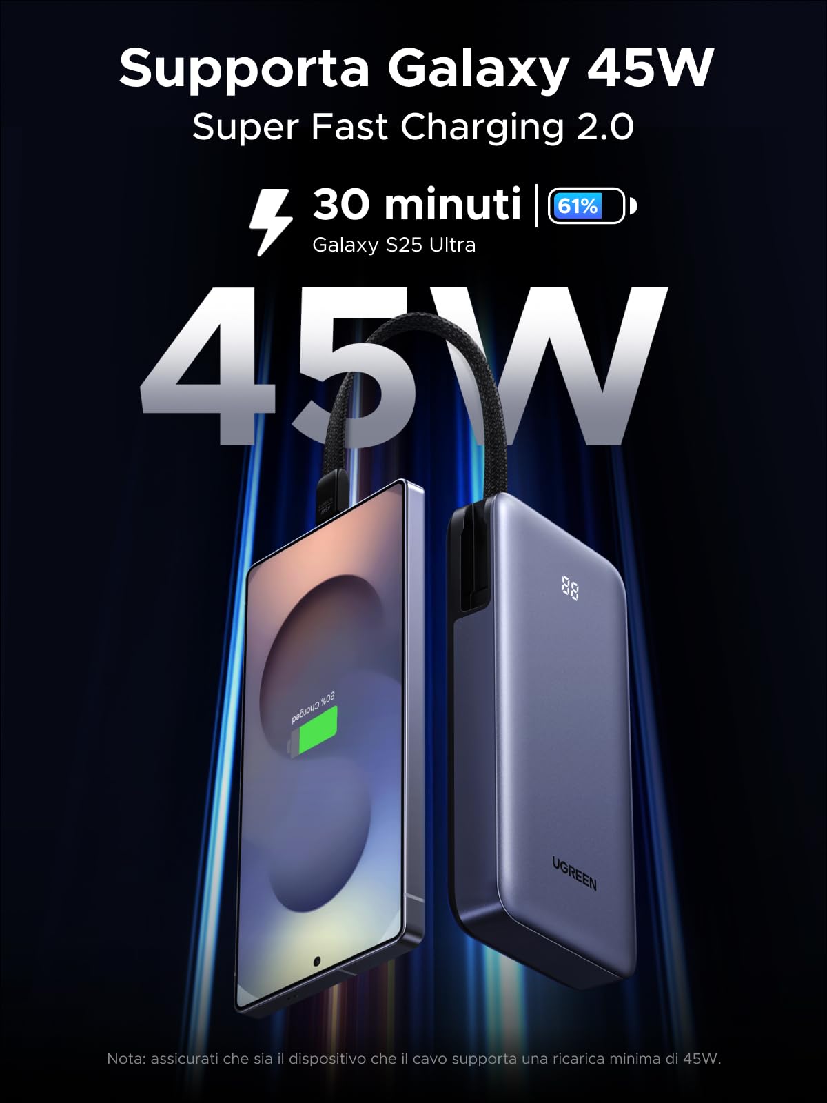 ugreen-nexode-power-bank-20000mah-45w-pd-con-cavo-usb-c-integrato-1c1a-led image 3